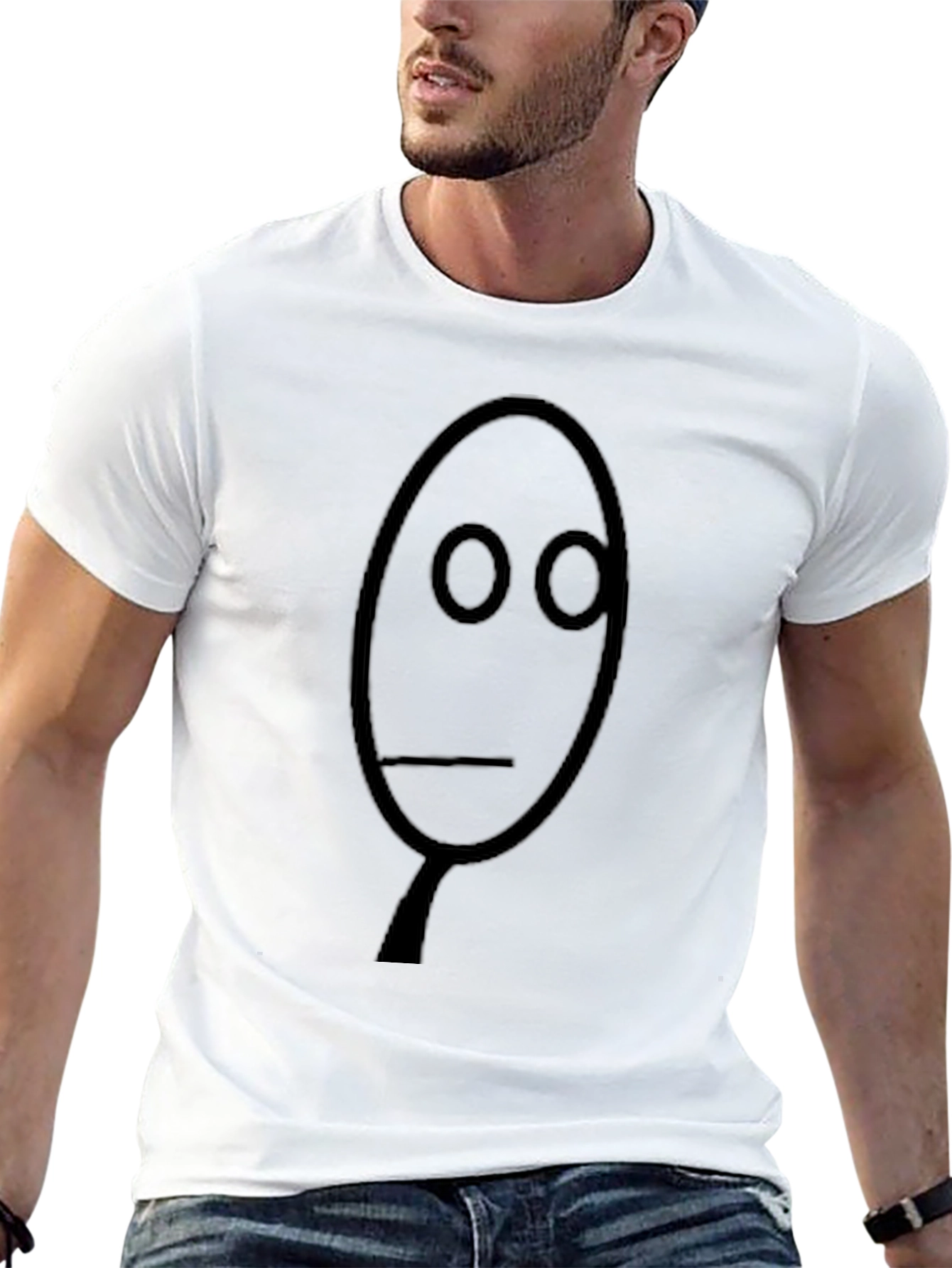 Mens Black T-Shirt with Minimalist Face Design
