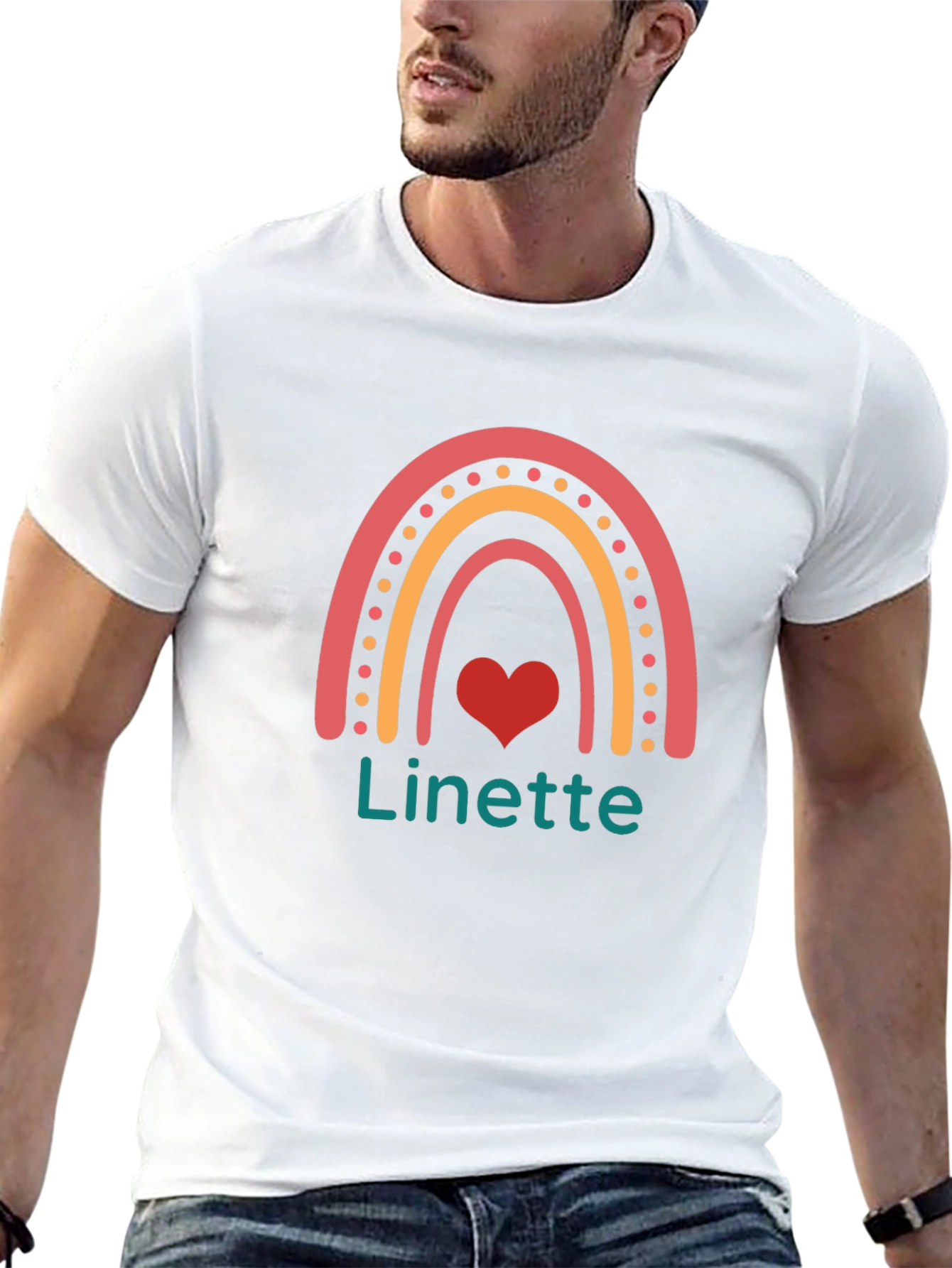 Linette Rainbow Heart Graphic Black T-Shirt