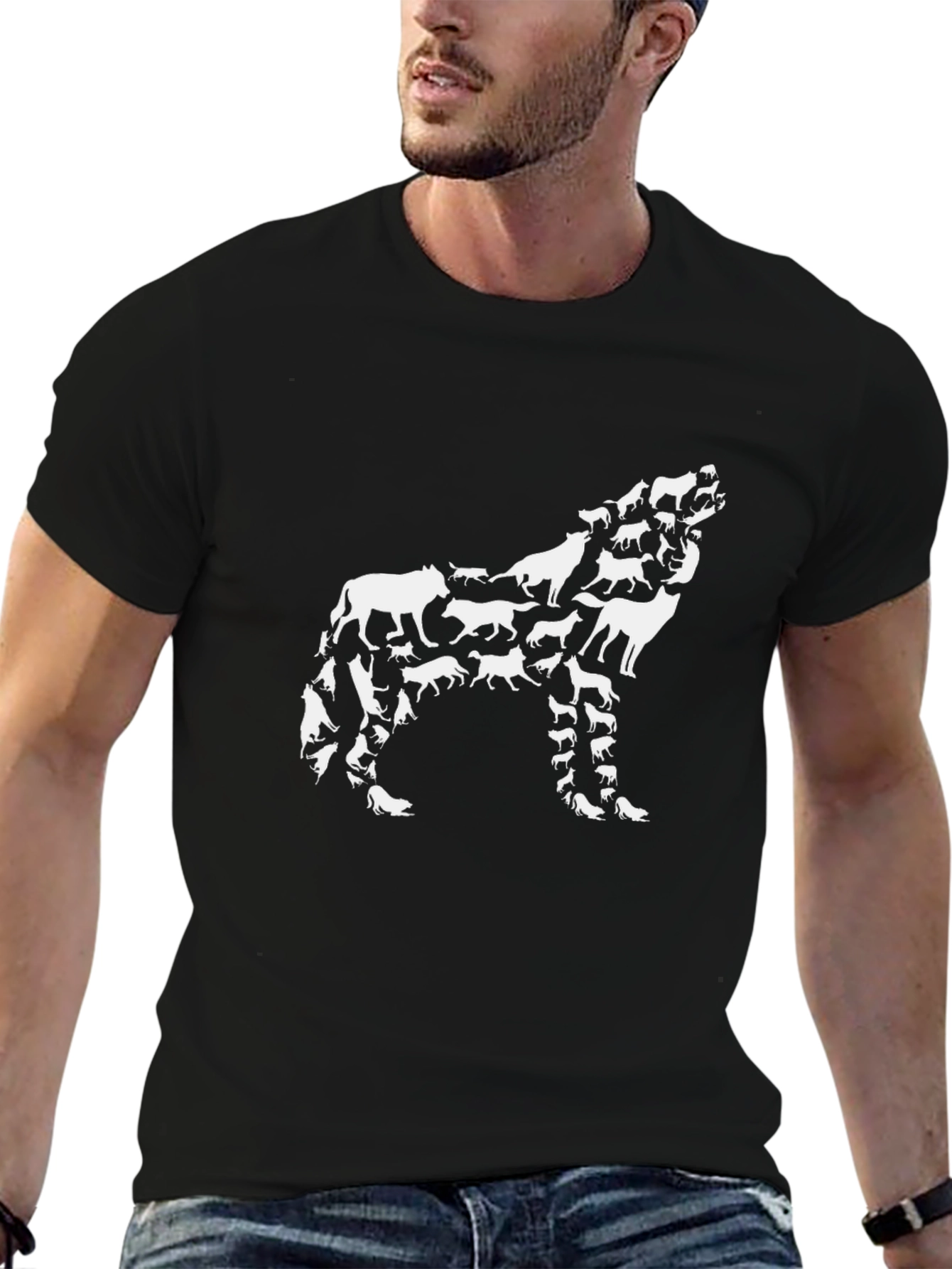 Wolf Pack Graphic Tee - Mens Black Cotton T-Shirt