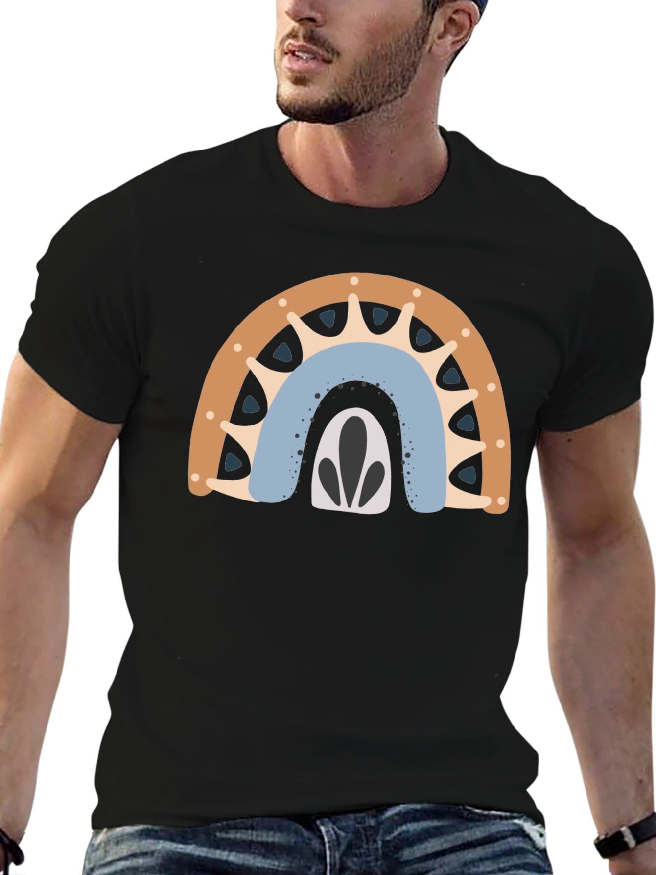 Boho Rainbow Graphic Tee - Mens Black T-Shirt