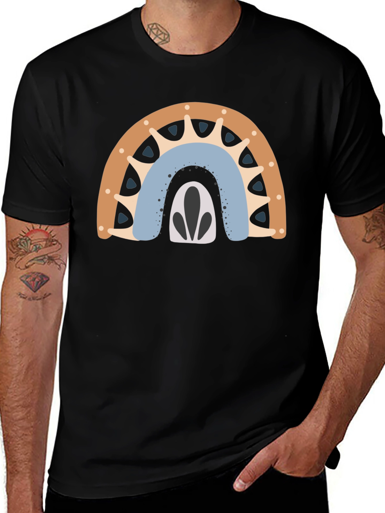 Boho Rainbow Graphic Tee - Mens Black T-Shirt