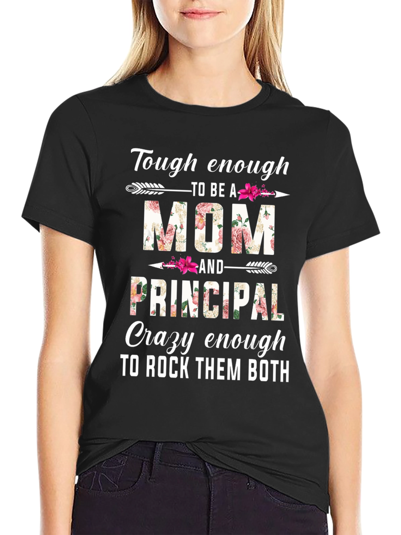 Tough Mom & Principal Floral Graphic T-Shirt