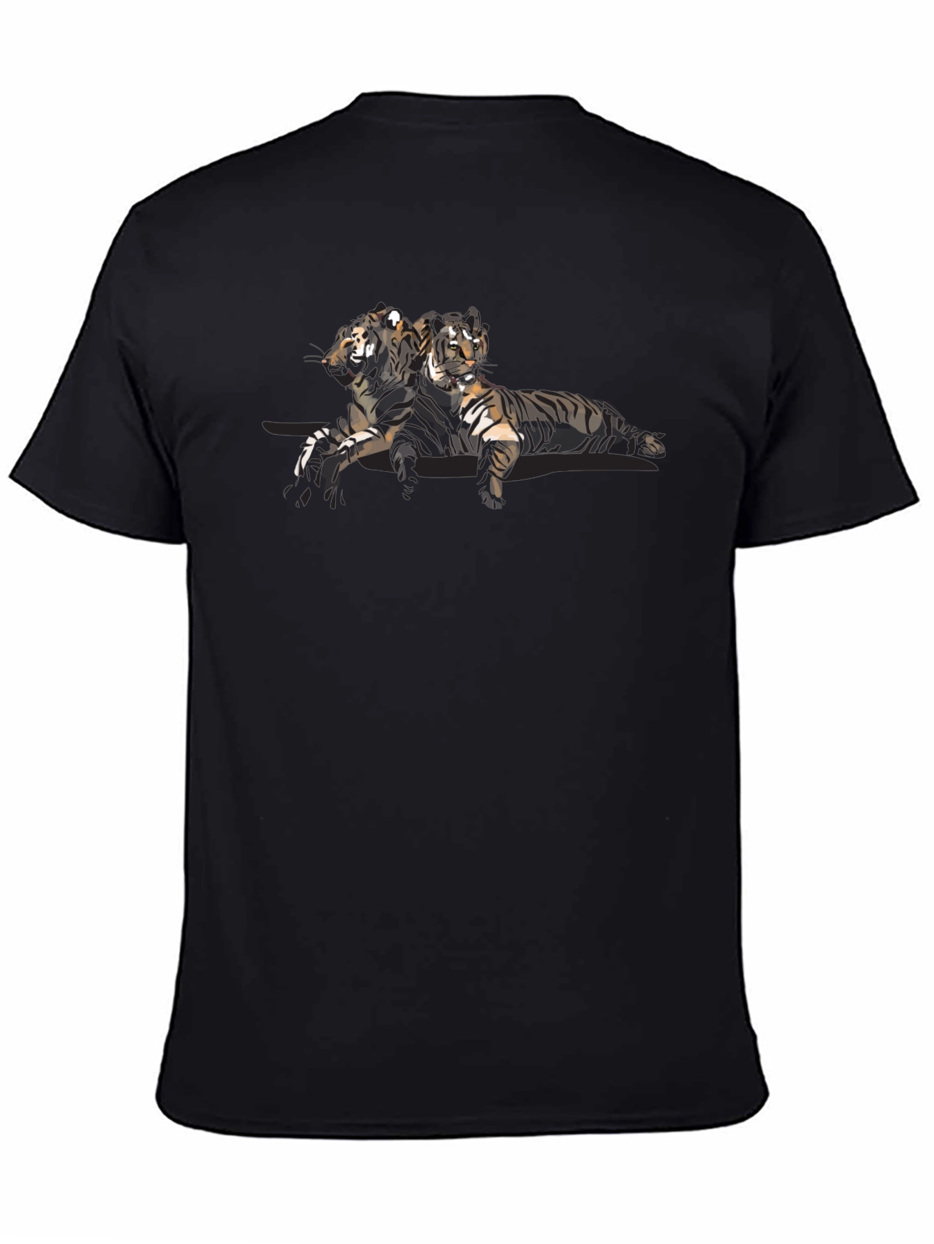 Graphic Print Black T-Shirt with Tiger Design