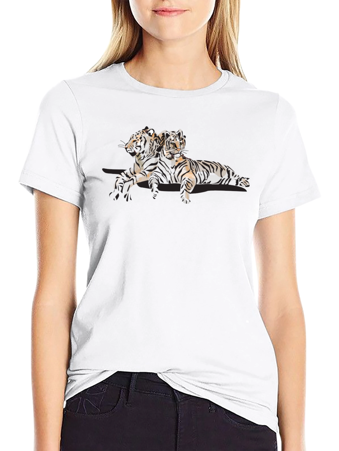 Graphic Print Black T-Shirt with Tiger Design