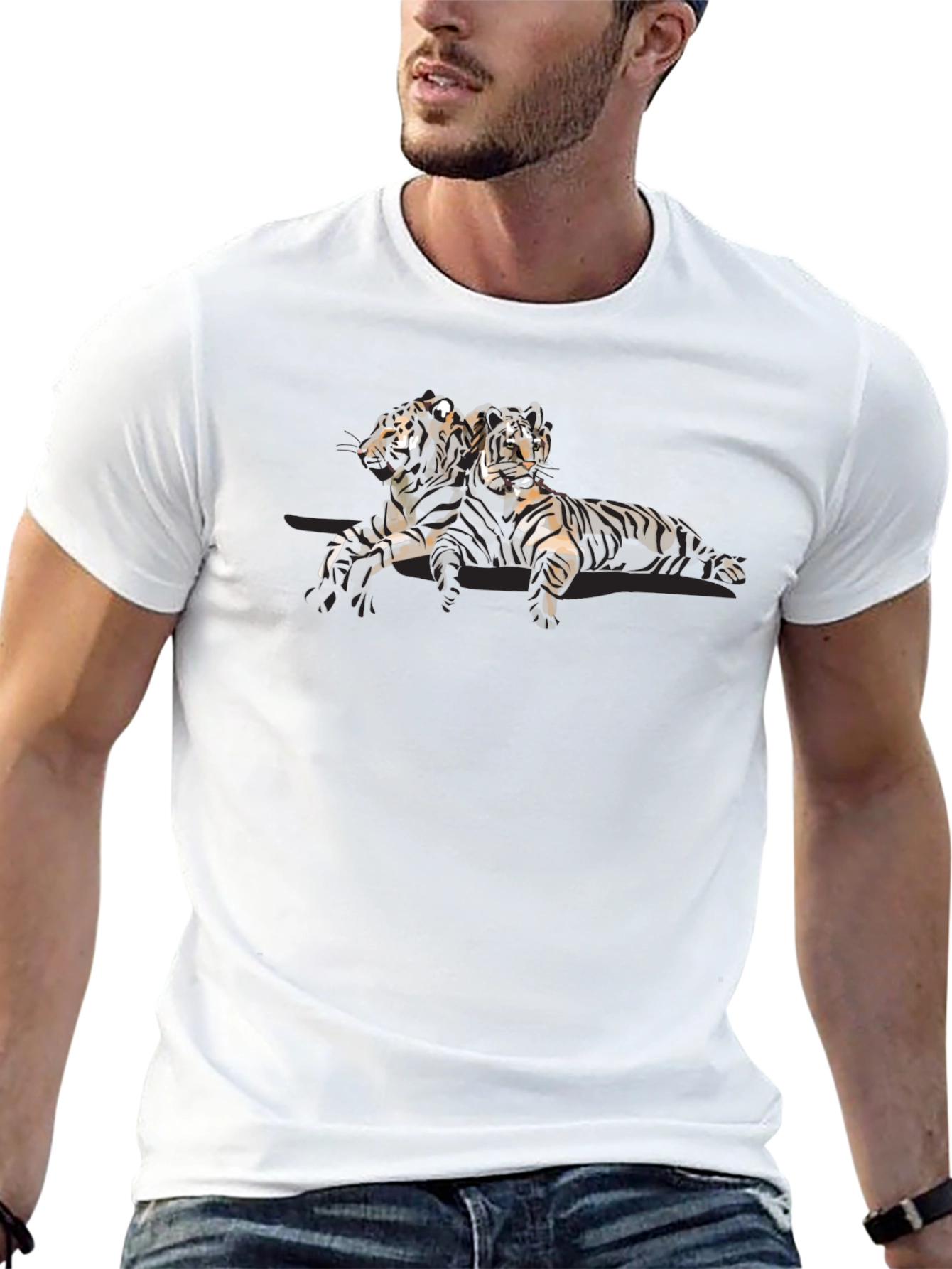 Graphic Print Black T-Shirt with Tiger Design