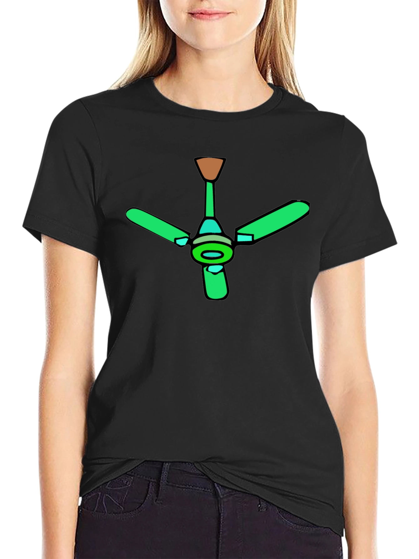 Green Ceiling Fan Graphic Black T-Shirt