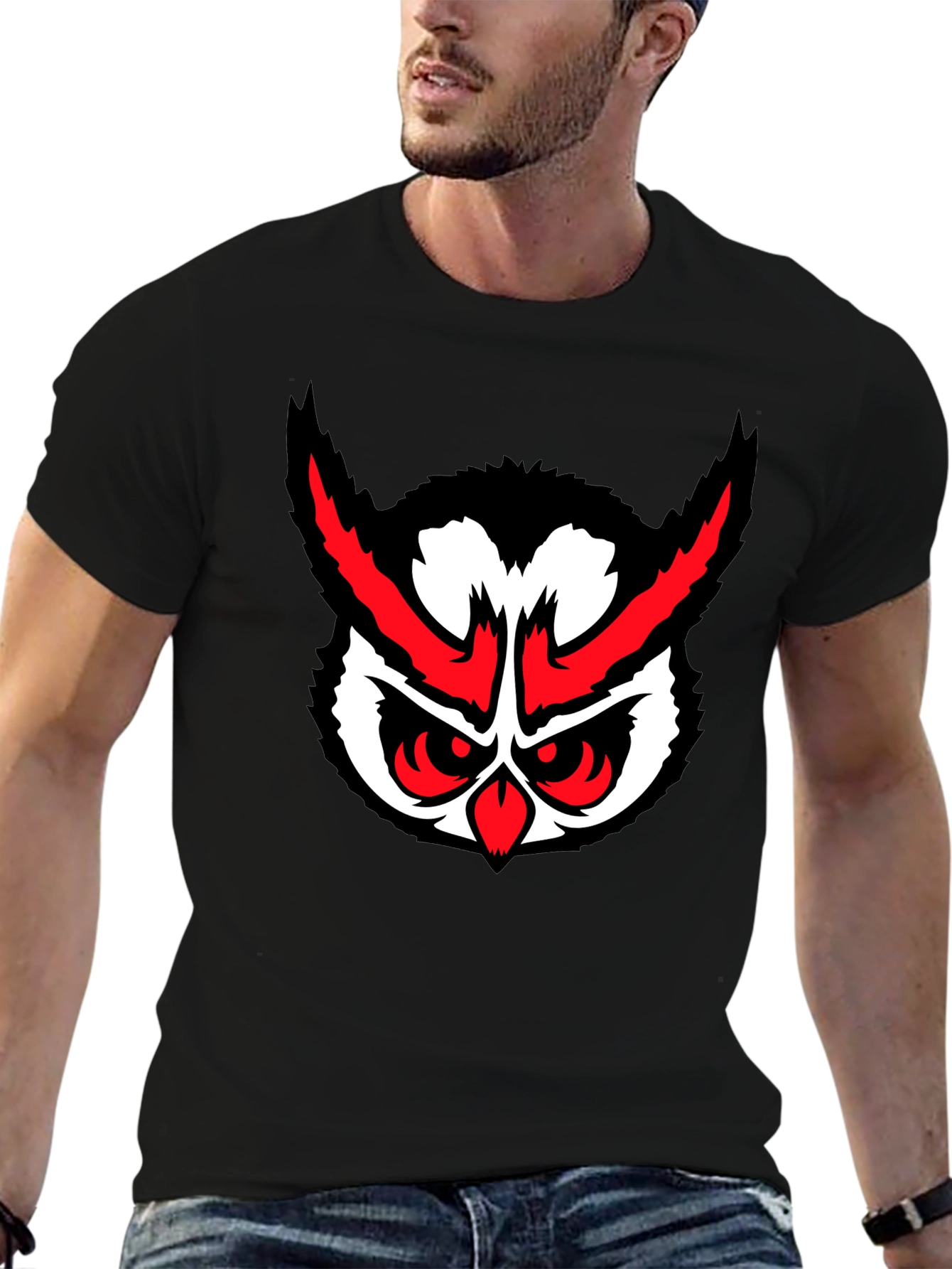 Mens Black Owl Graphic T-Shirt