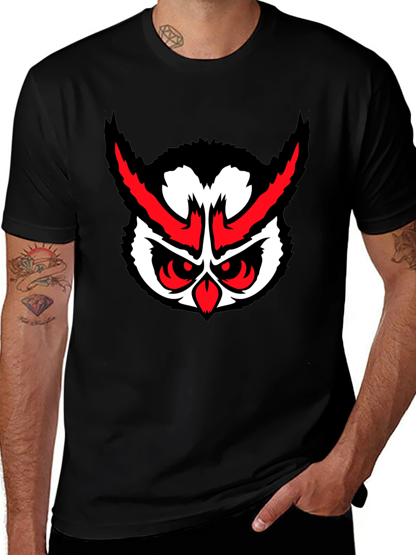 Mens Black Owl Graphic T-Shirt