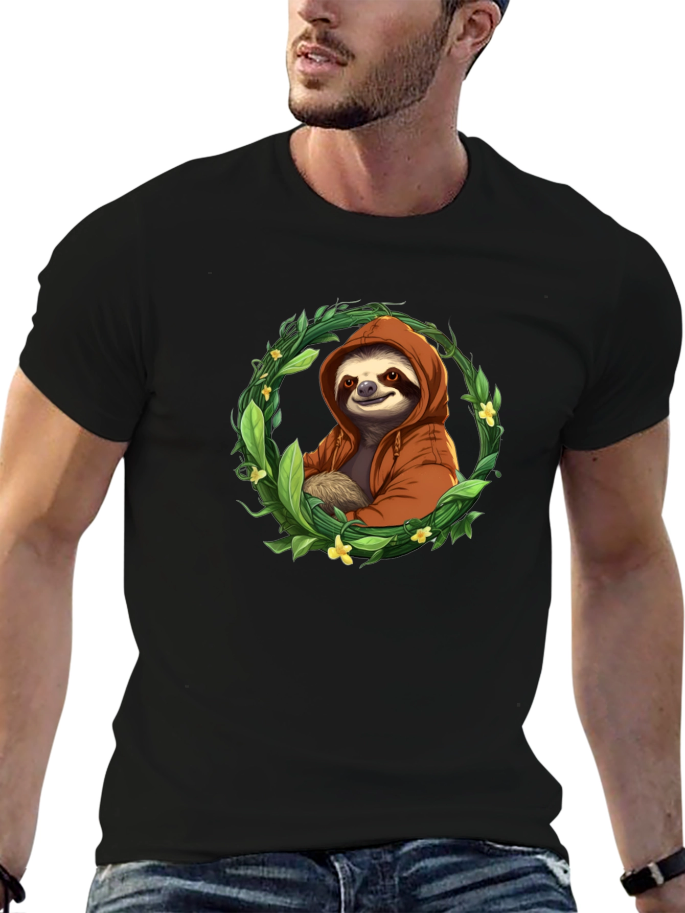 Sloth in Hoodie T-Shirt - Relaxed Style