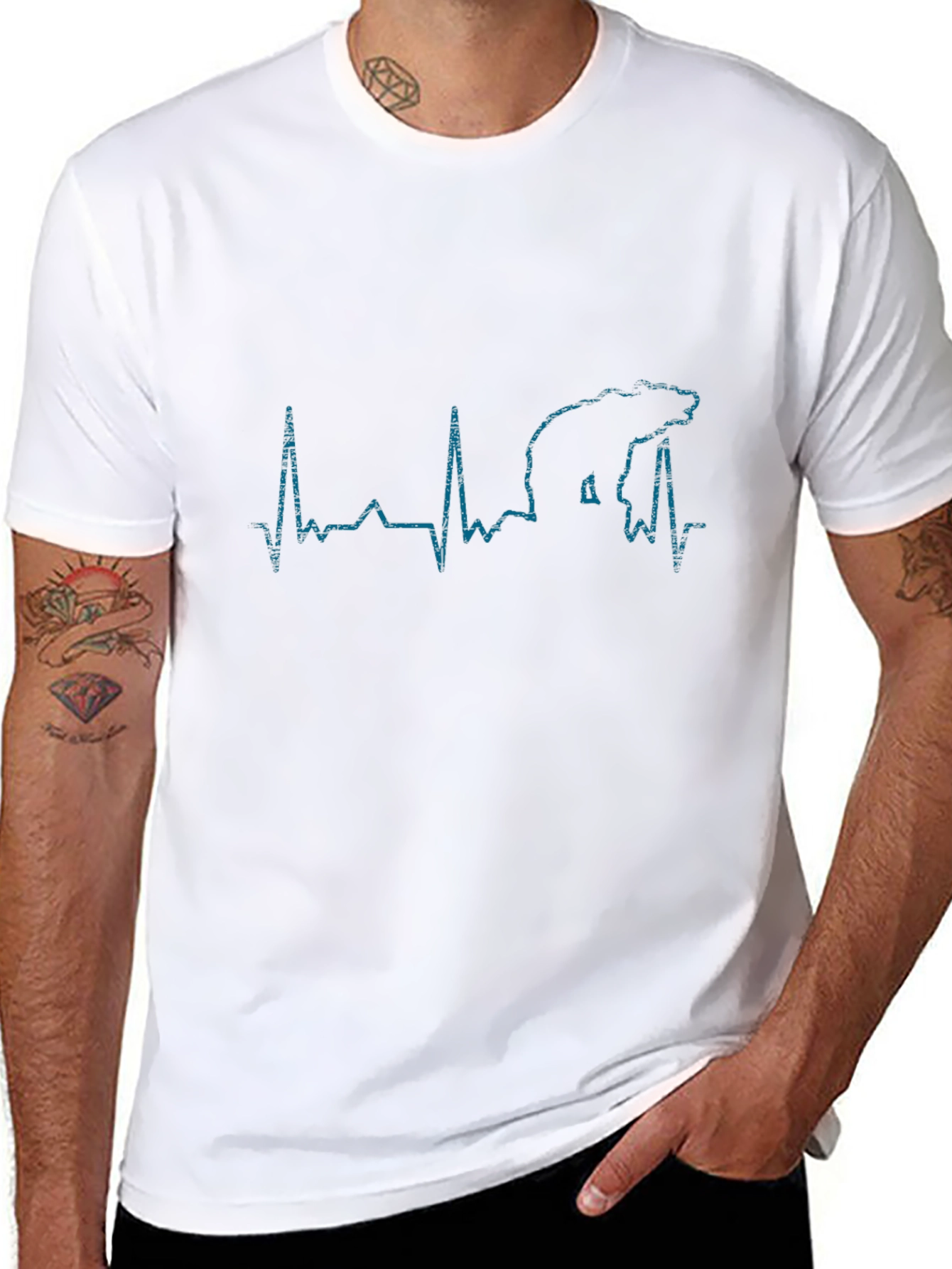 Bear Heartbeat Graphic T-Shirt - Black