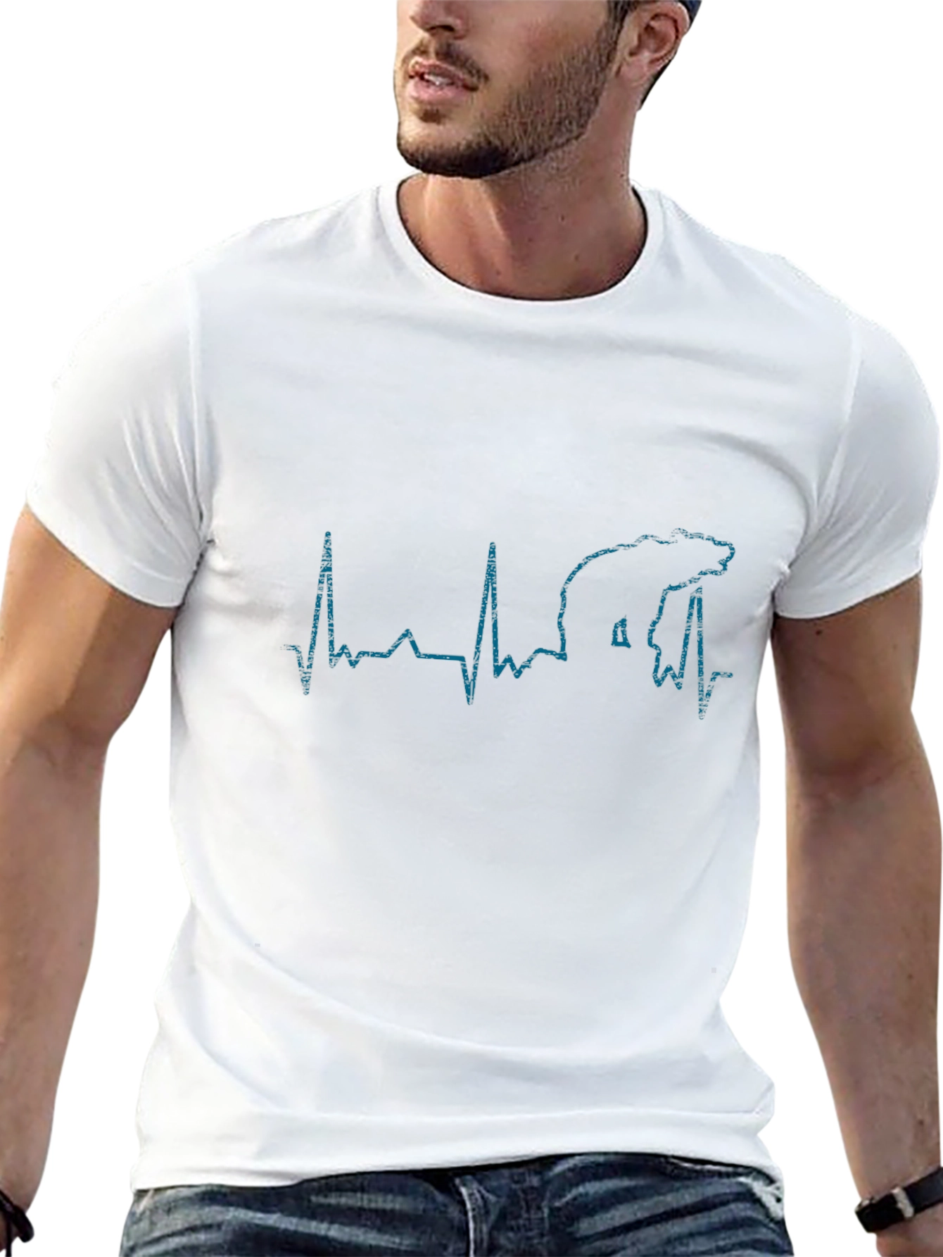 Bear Heartbeat Graphic T-Shirt - Black