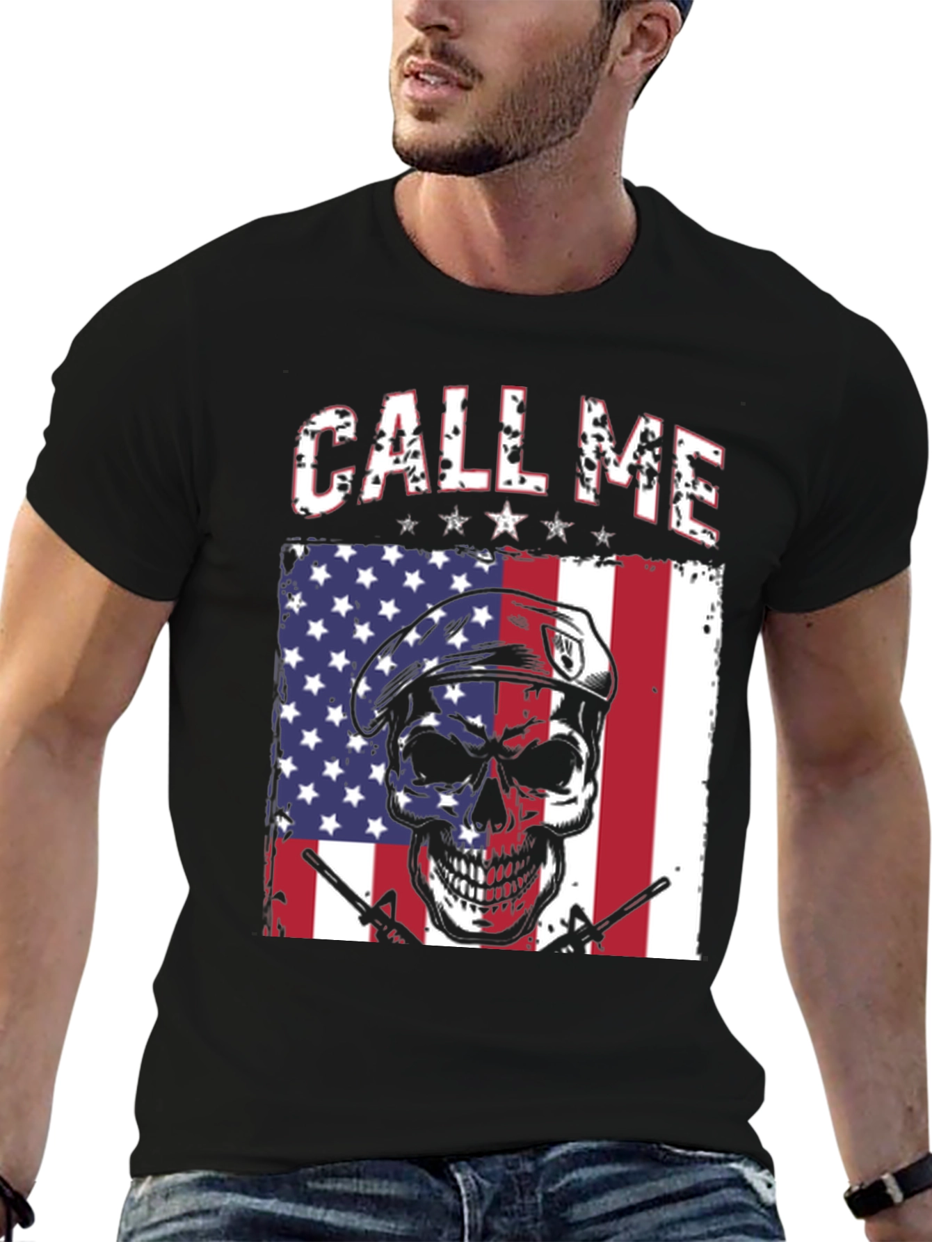 Call Me Skull American Flag T-Shirt