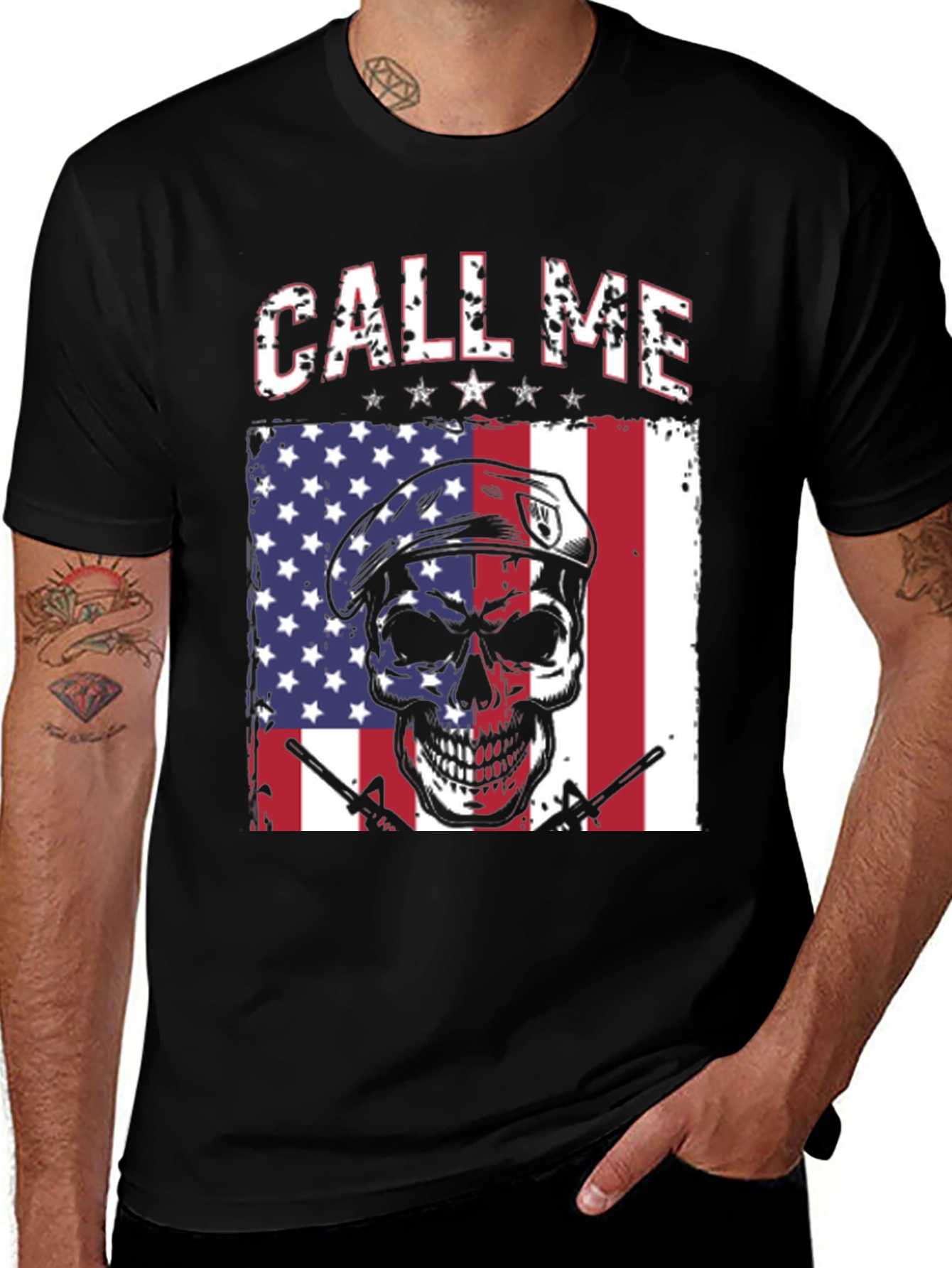 Call Me Skull American Flag T-Shirt