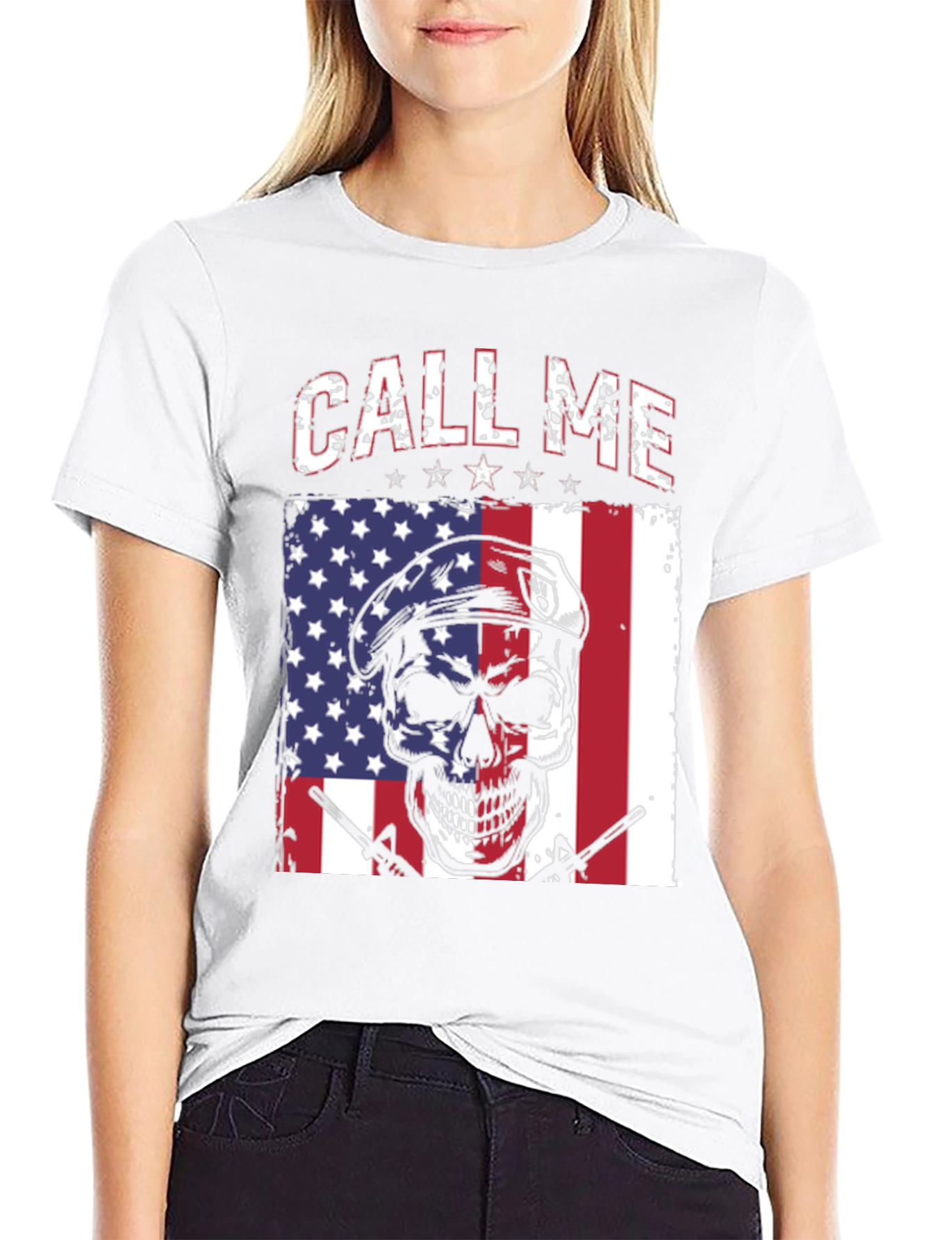 Call Me Skull American Flag T-Shirt