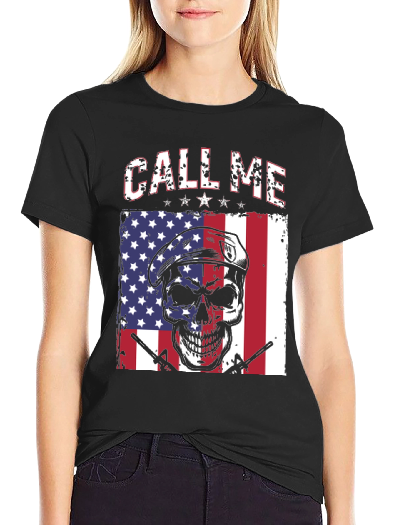 Call Me Skull American Flag T-Shirt