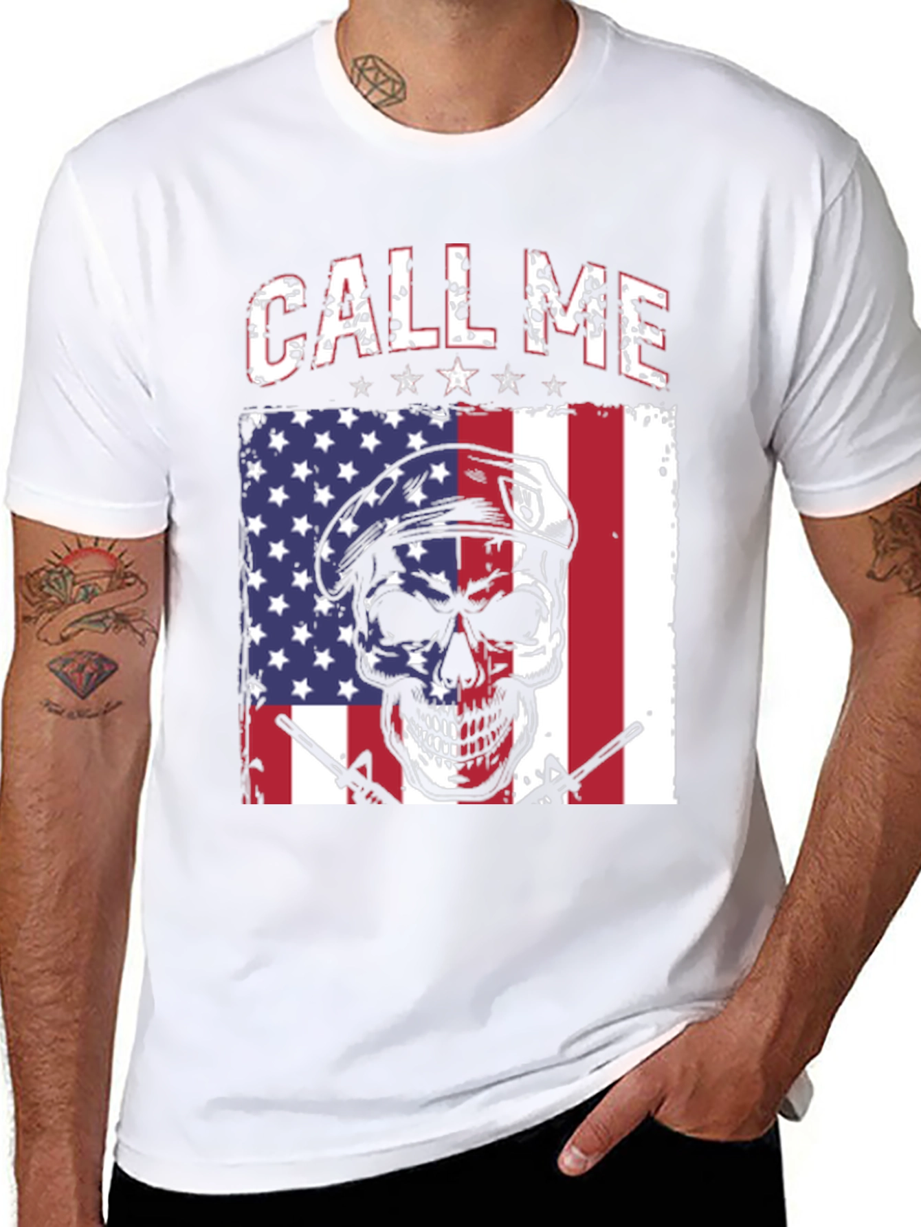 Call Me Skull American Flag T-Shirt