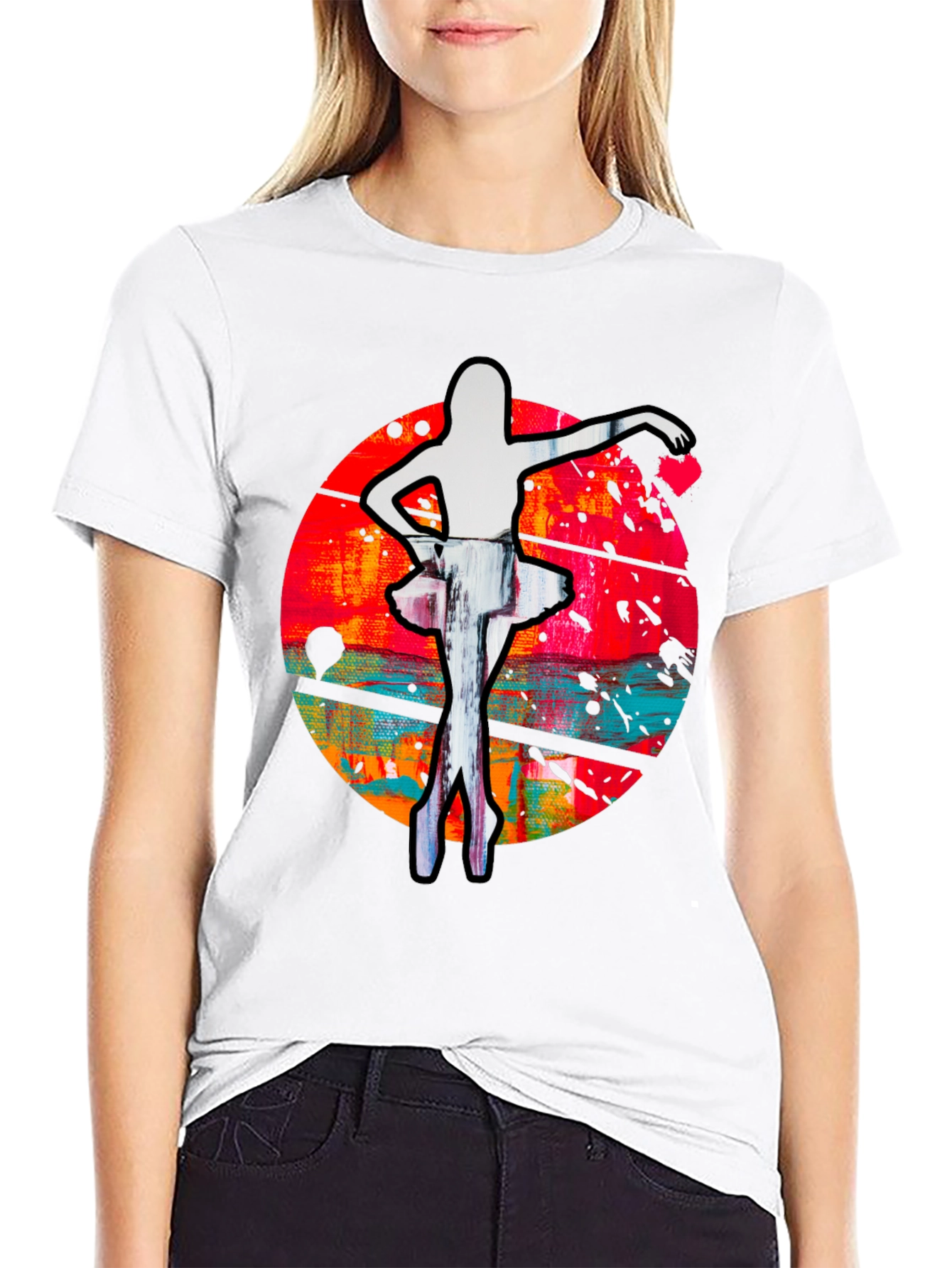 Ballerina Graphic Print Crew Neck T-Shirt