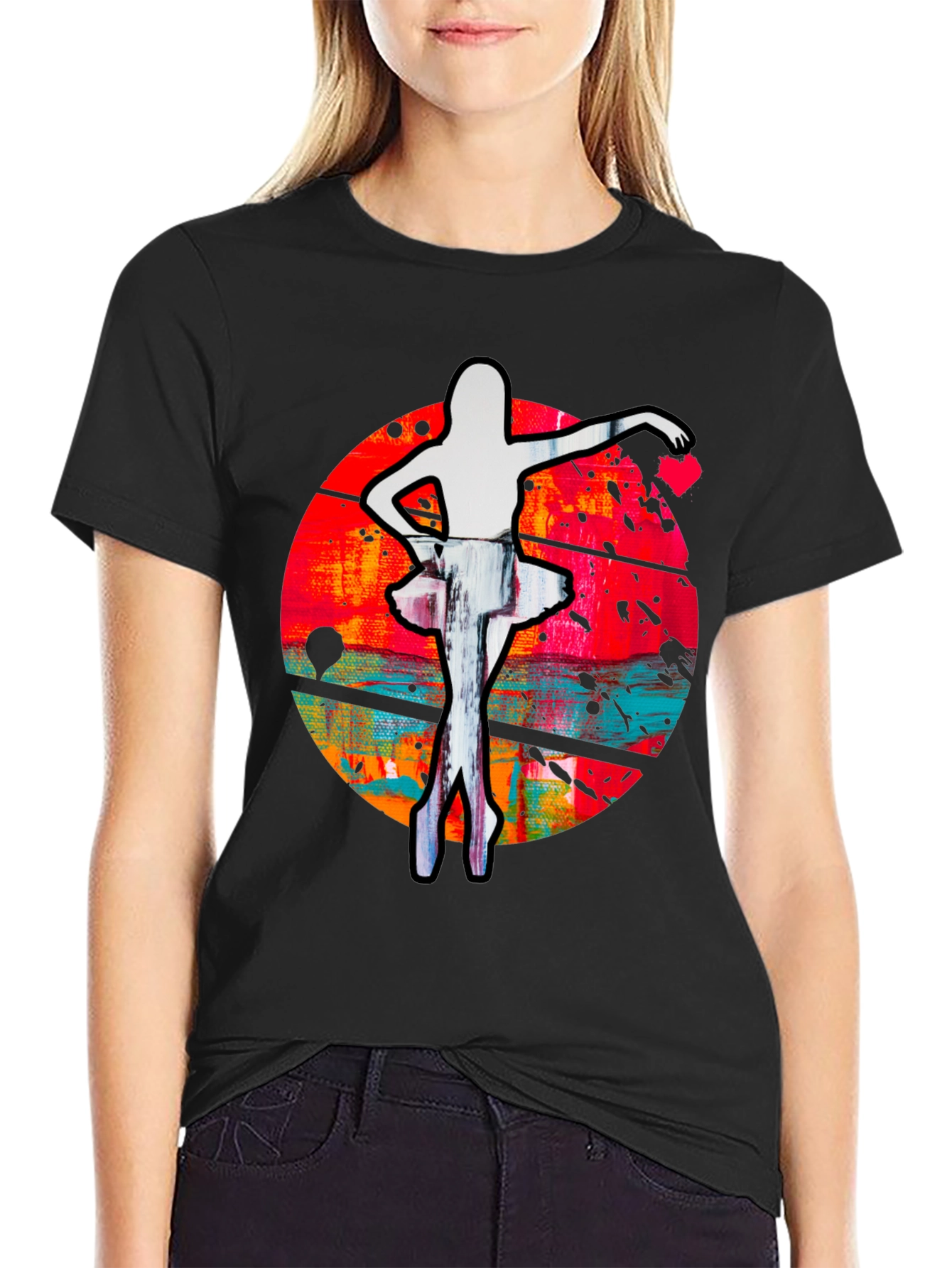 Ballerina Graphic Print Crew Neck T-Shirt