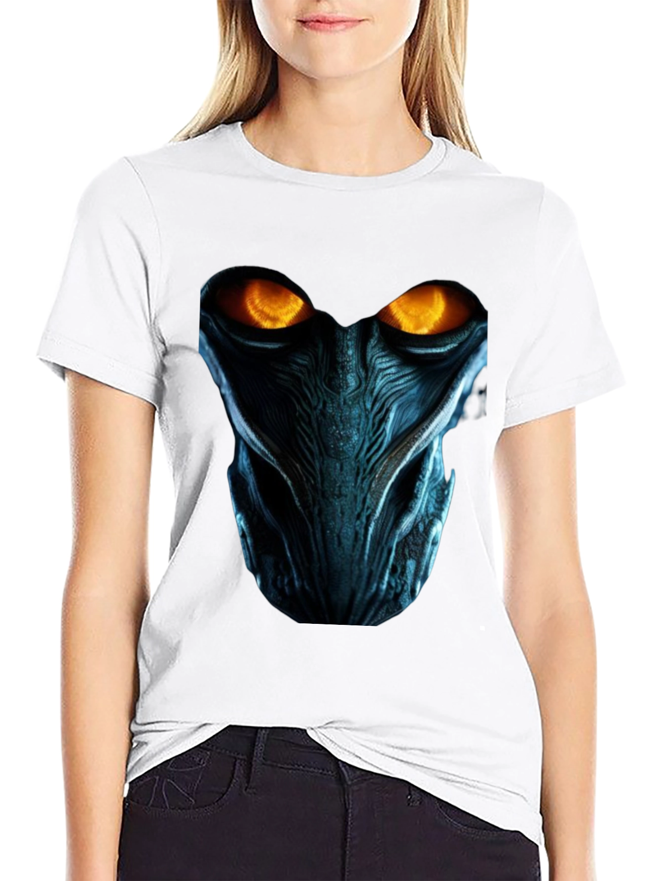Sci-Fi Alien Face Graphic Black T-Shirt