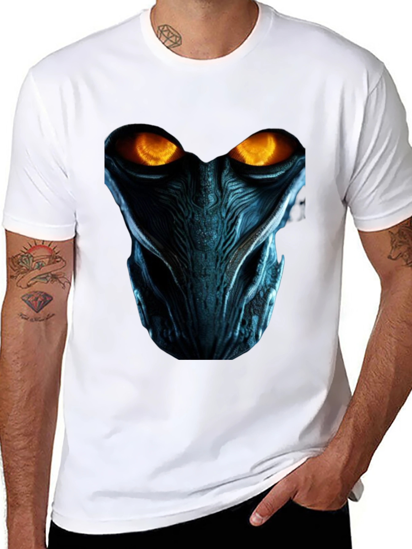 Sci-Fi Alien Face Graphic Black T-Shirt