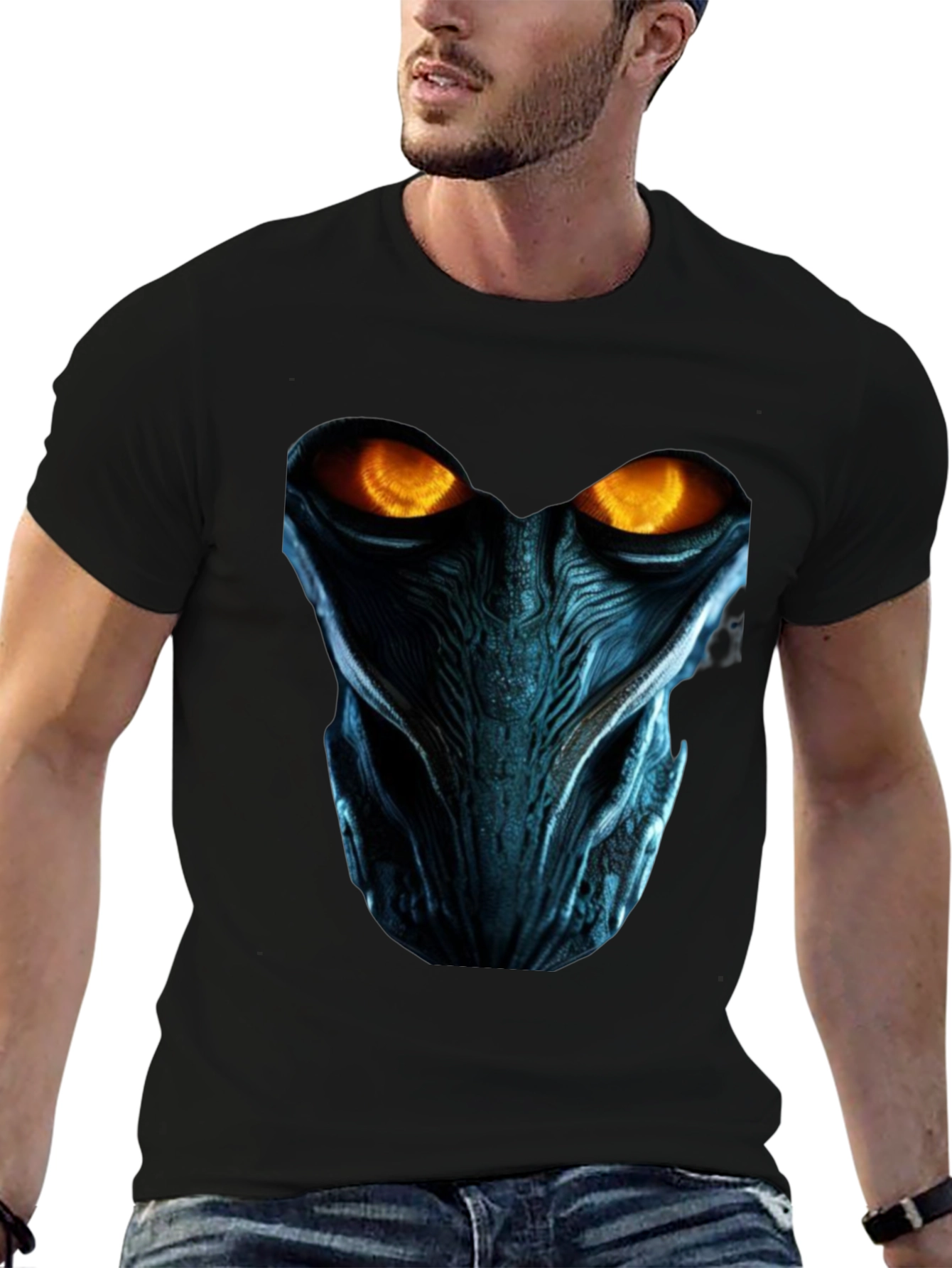 Sci-Fi Alien Face Graphic Black T-Shirt