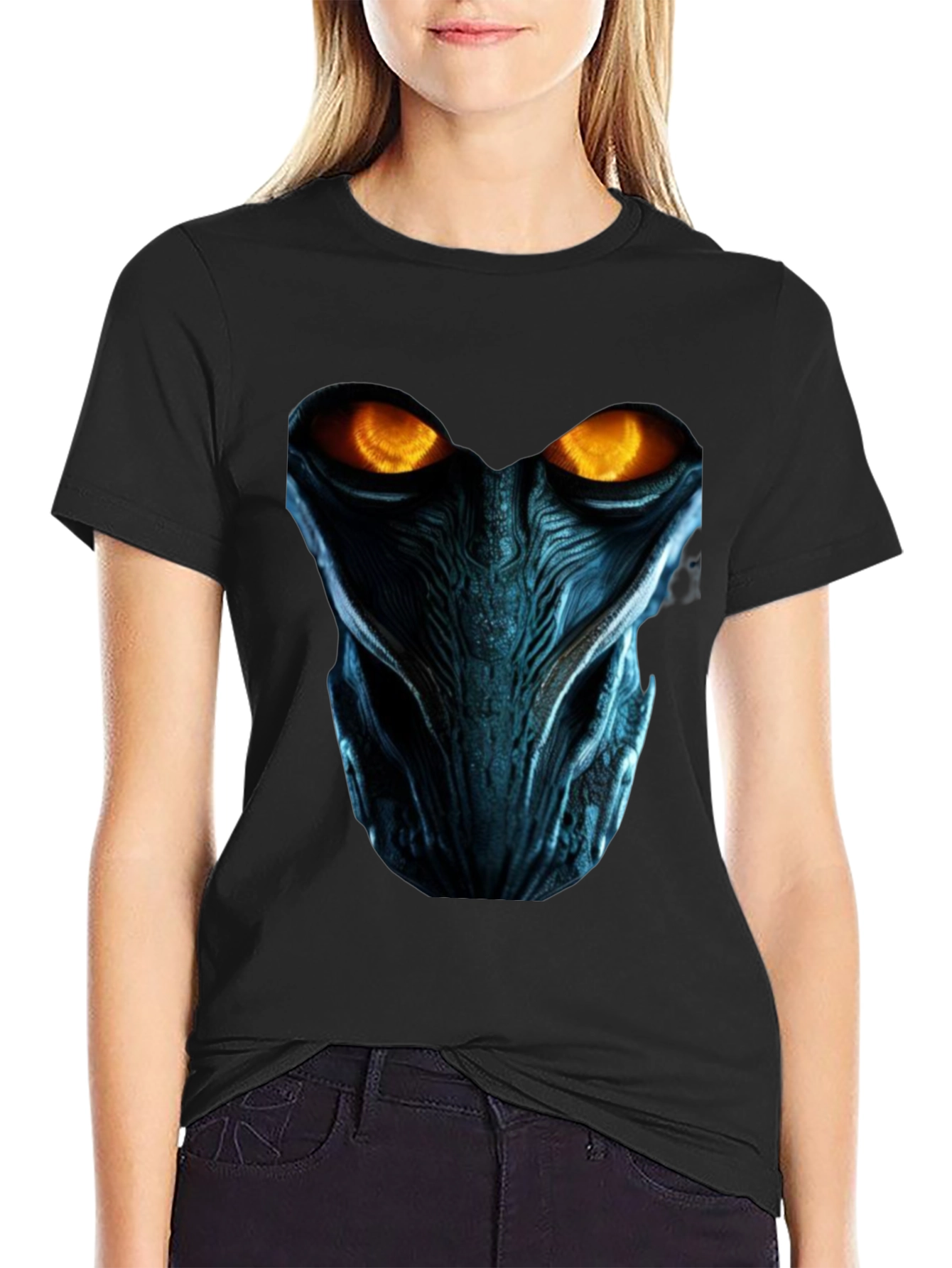 Sci-Fi Alien Face Graphic Black T-Shirt