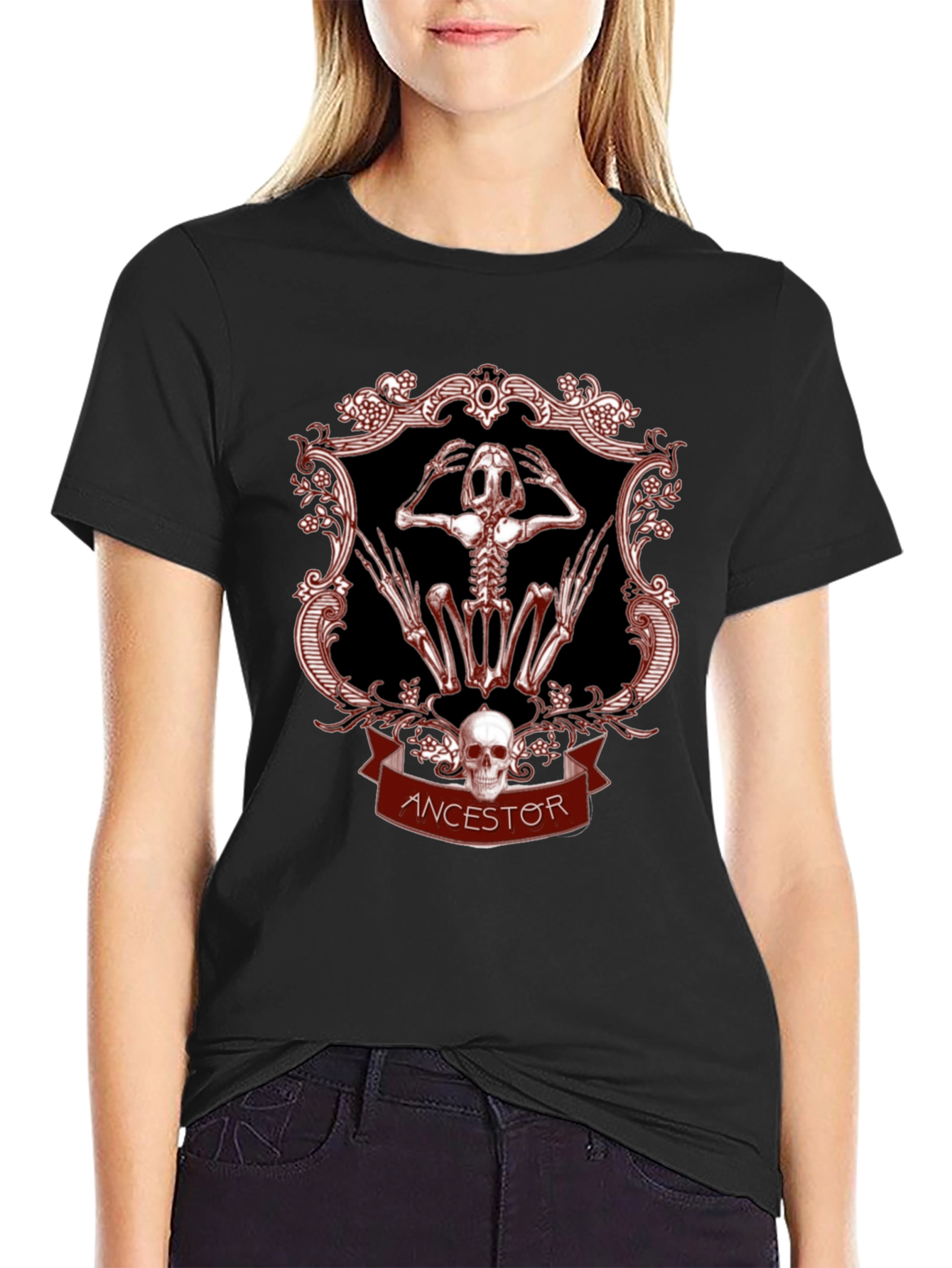 Ancestor Frog Skeleton Graphic T-Shirt - Gothic Style