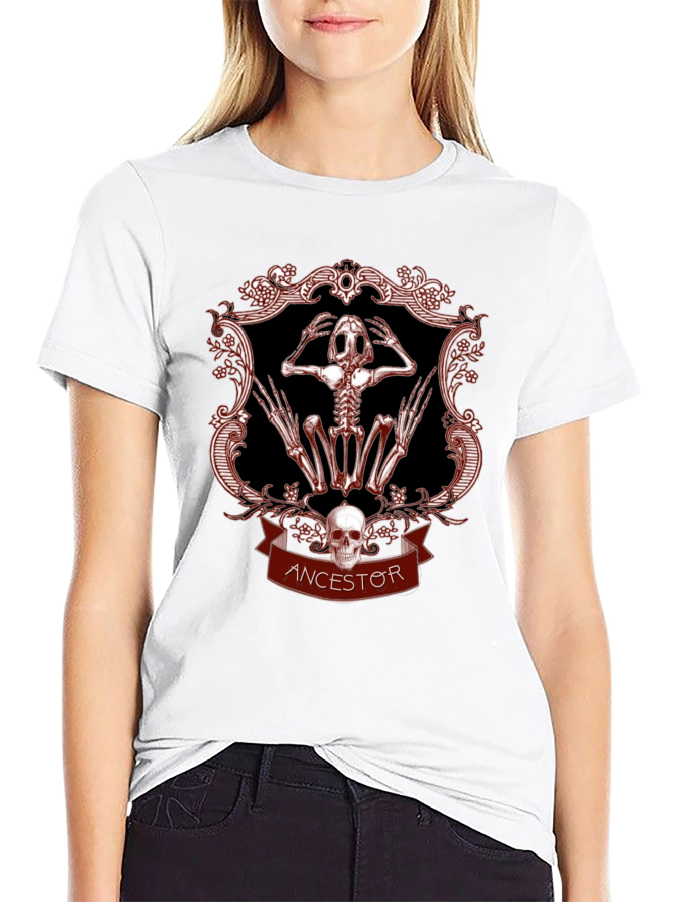 Ancestor Frog Skeleton Graphic T-Shirt - Gothic Style