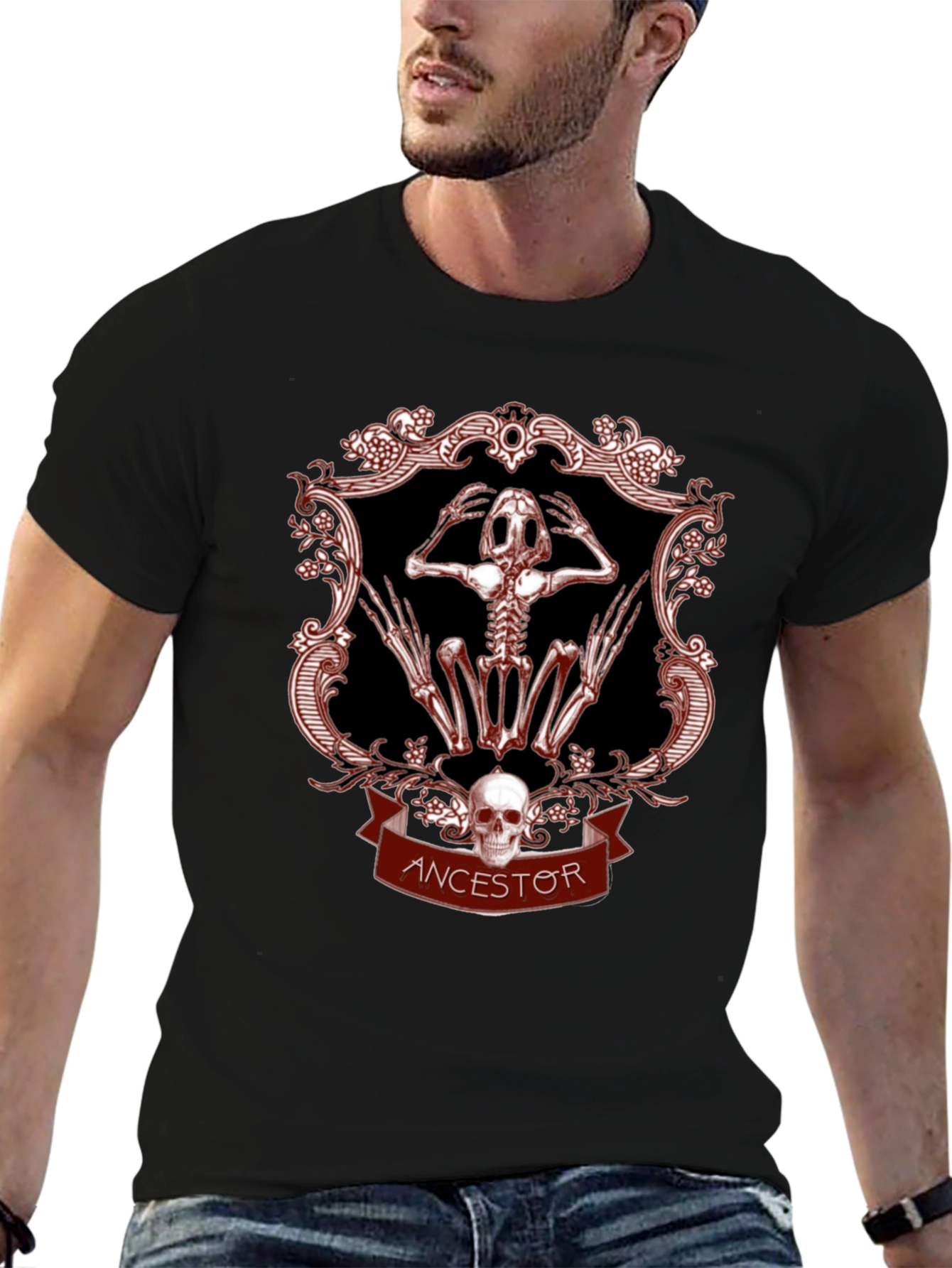 Ancestor Frog Skeleton Graphic T-Shirt - Gothic Style