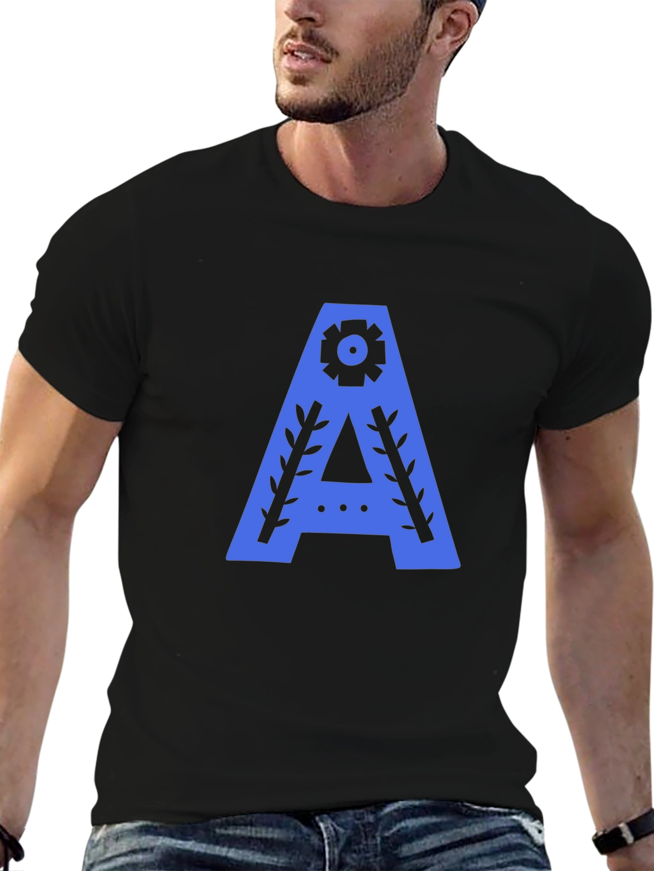 Graphic Tee - A Design in Blue on Black