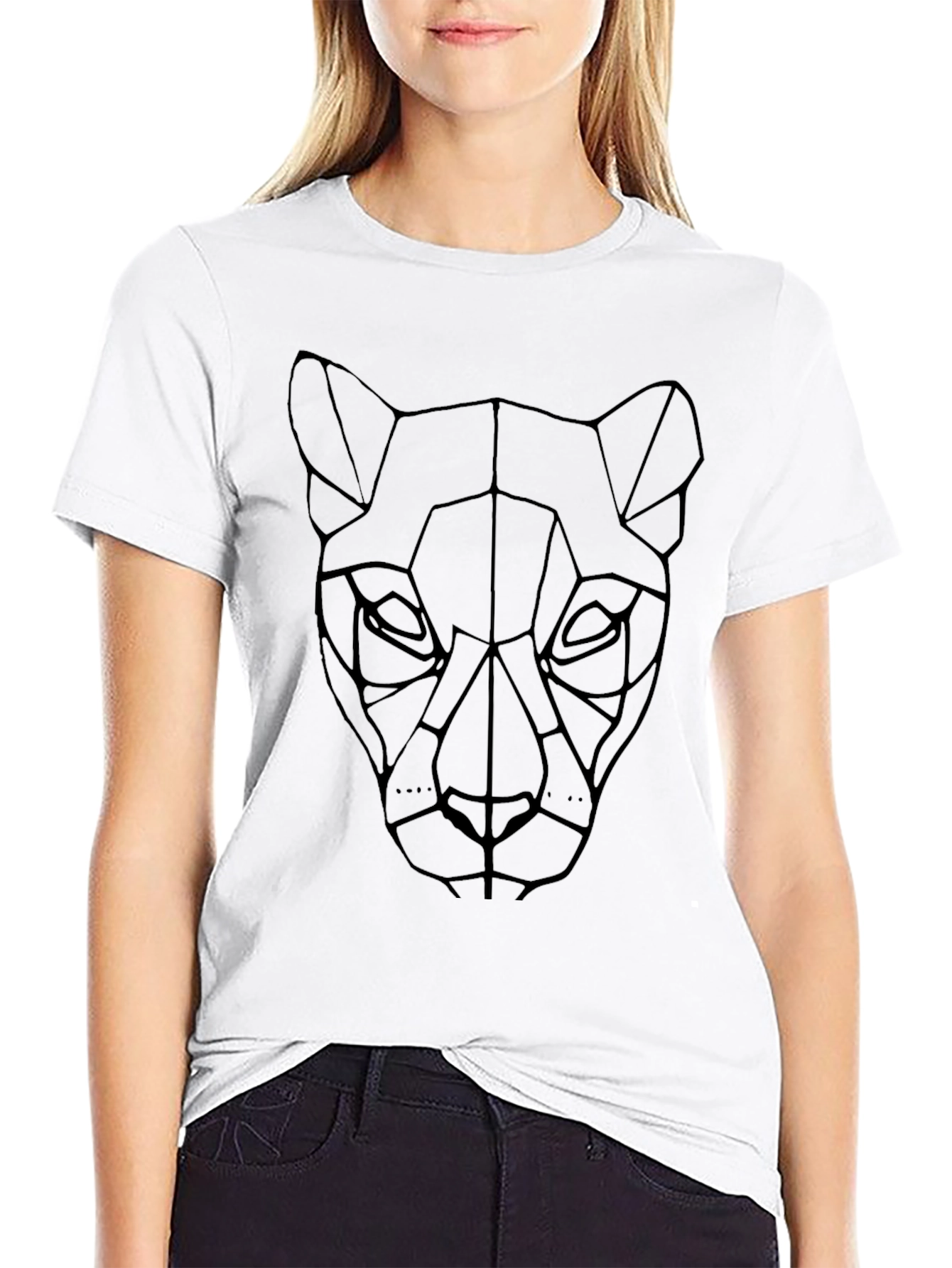 Geometric Panther Graphic T-Shirt - Stylish Black Tee
