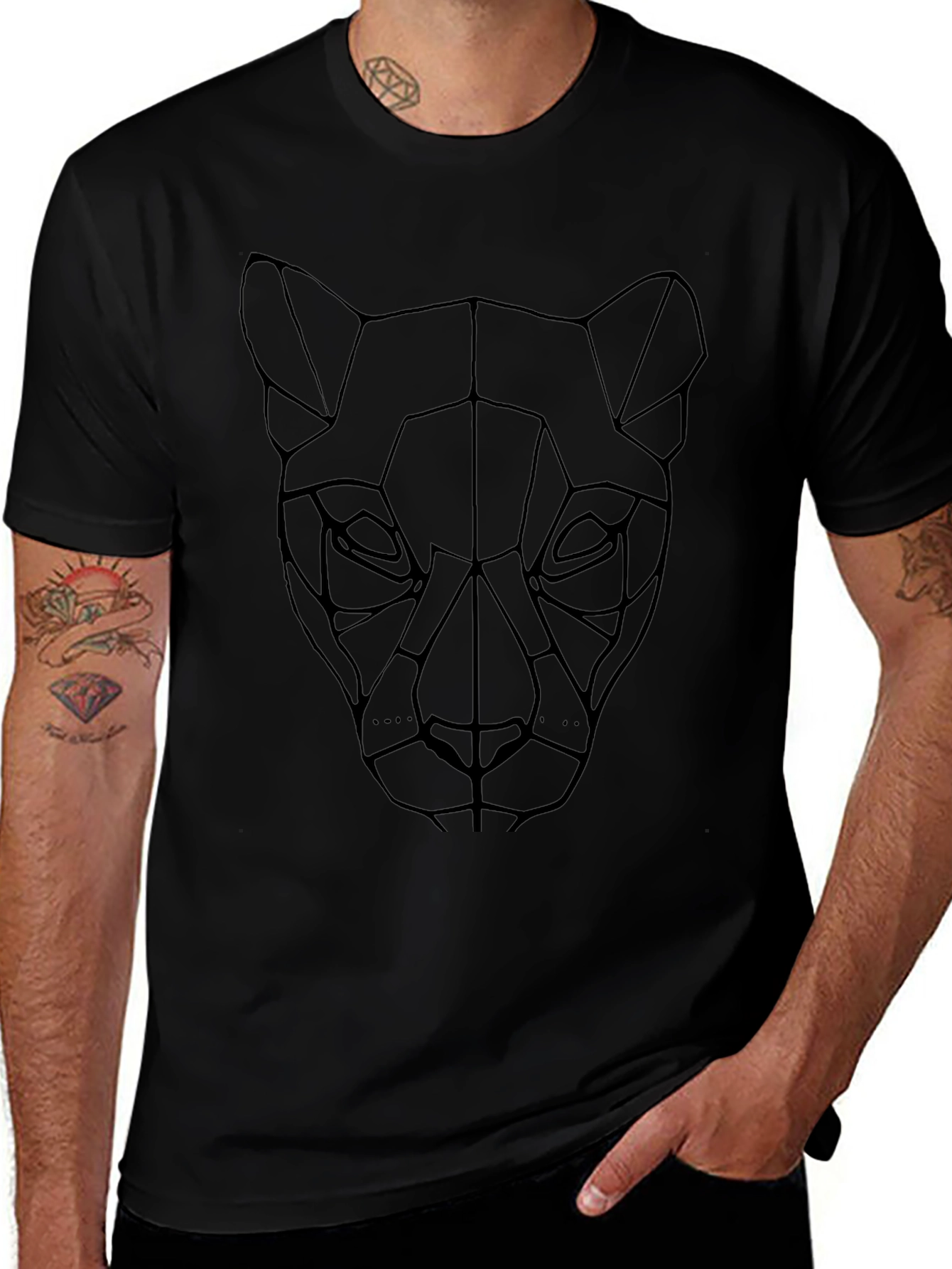 Geometric Panther Graphic T-Shirt - Stylish Black Tee
