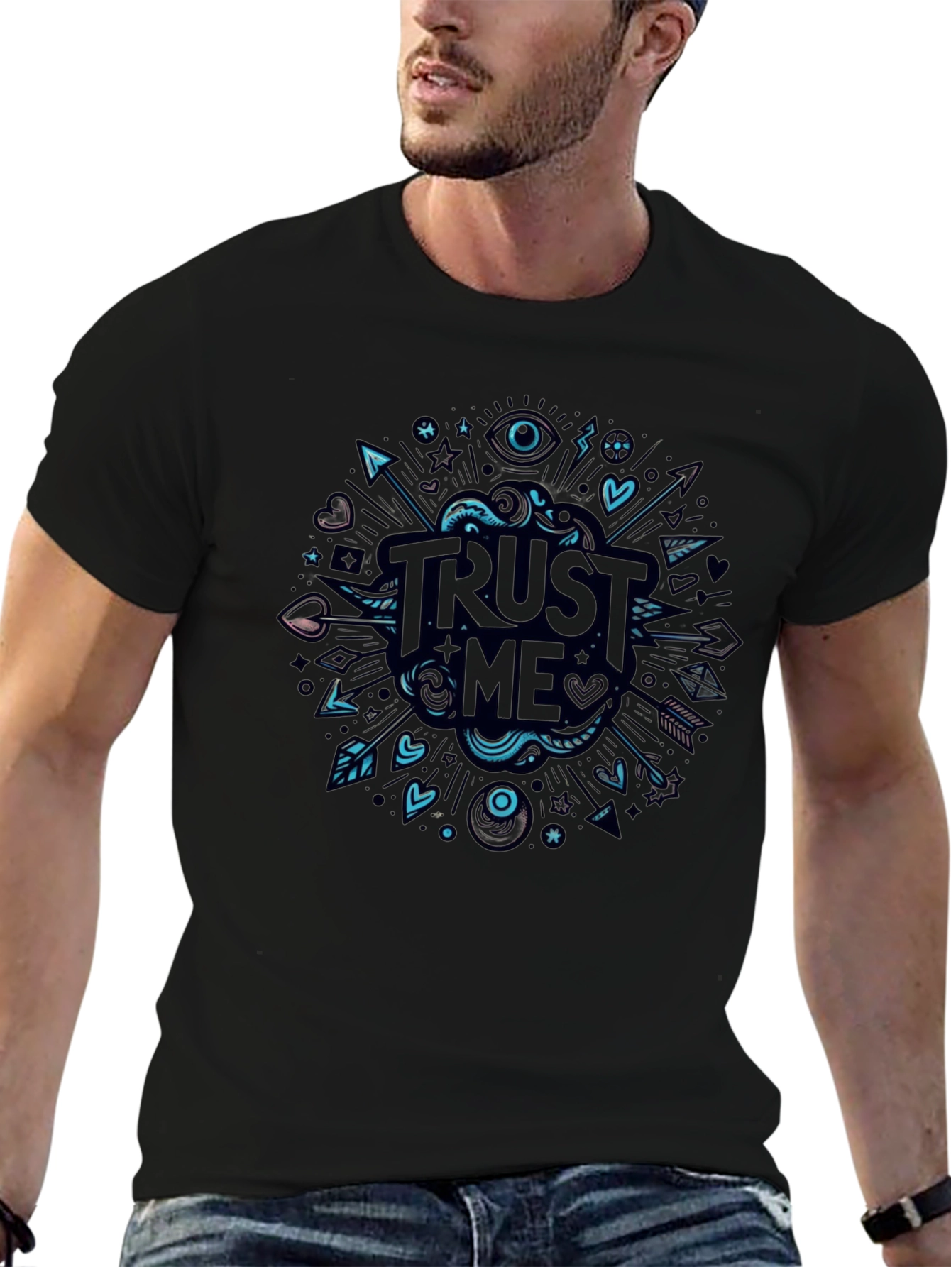 Trust Me Graphic Tee - Black Cotton Blend Shirt