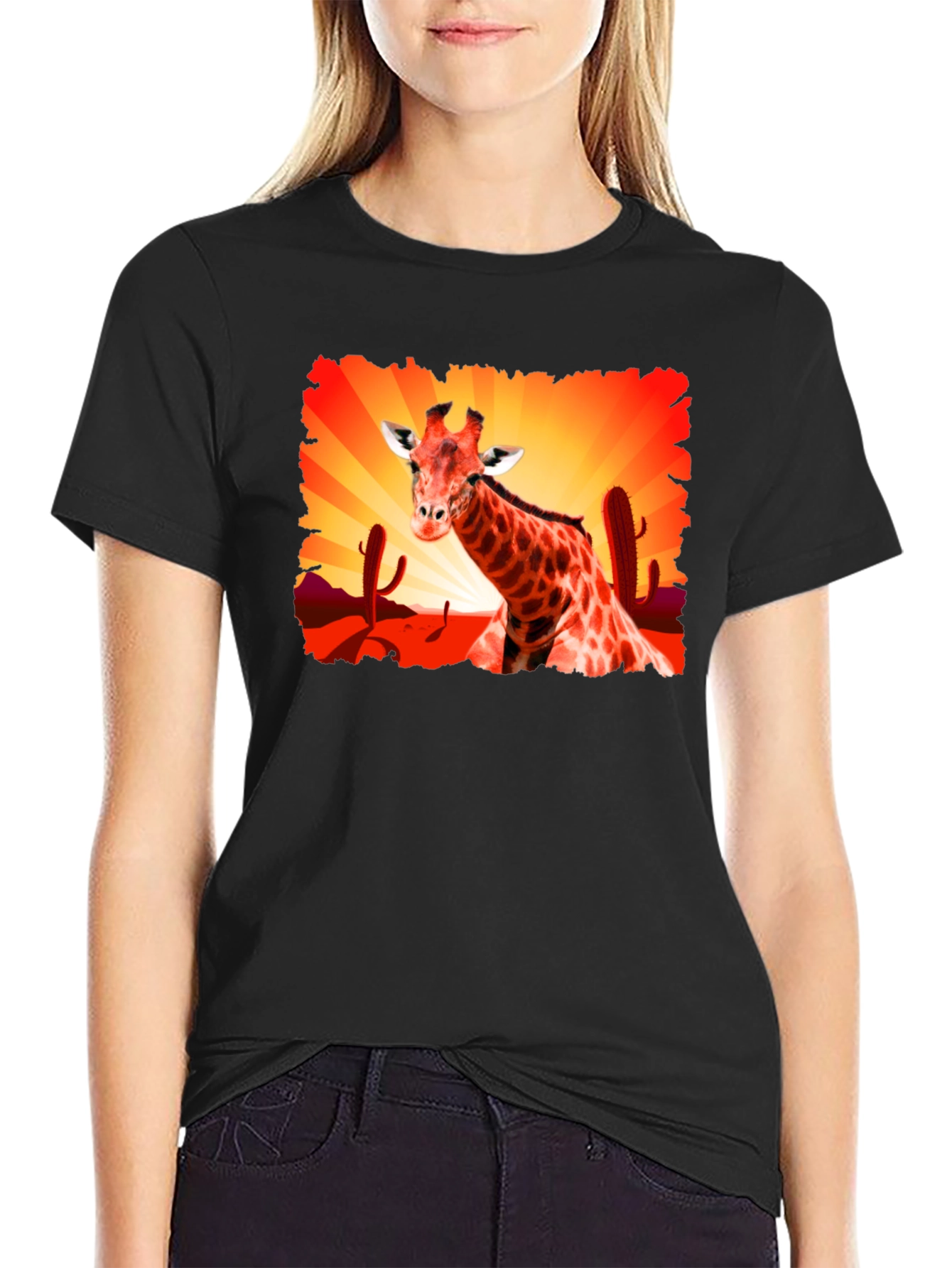 Giraffe Desert Graphic Tee - Black
