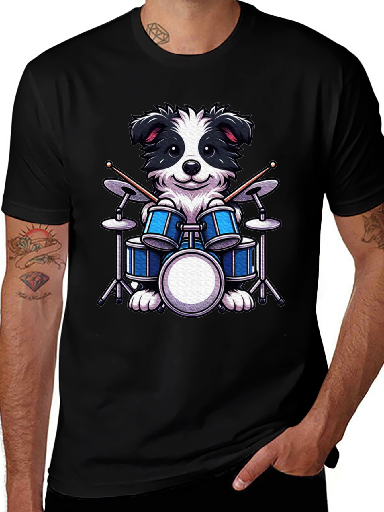 Drummer Dog T-Shirt - Black