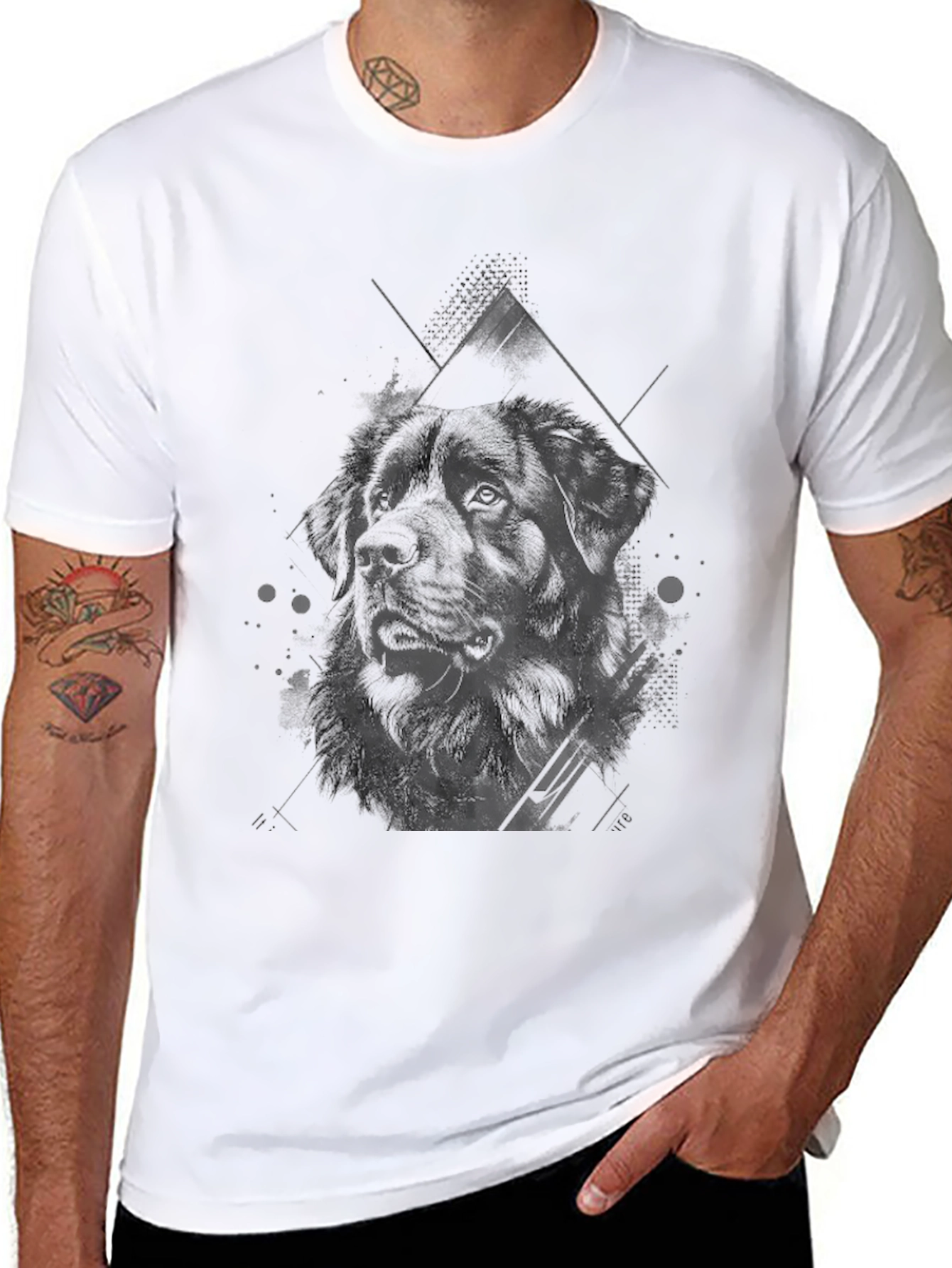 Geometric Dog Graphic Black T-Shirt