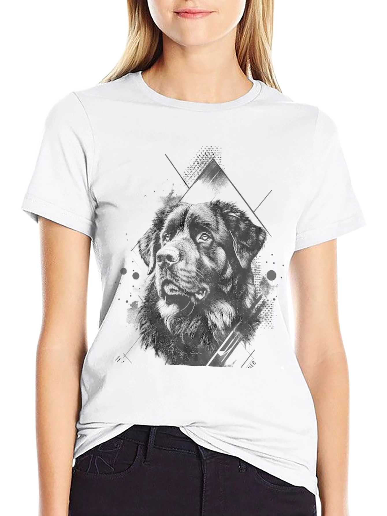 Geometric Dog Graphic Black T-Shirt