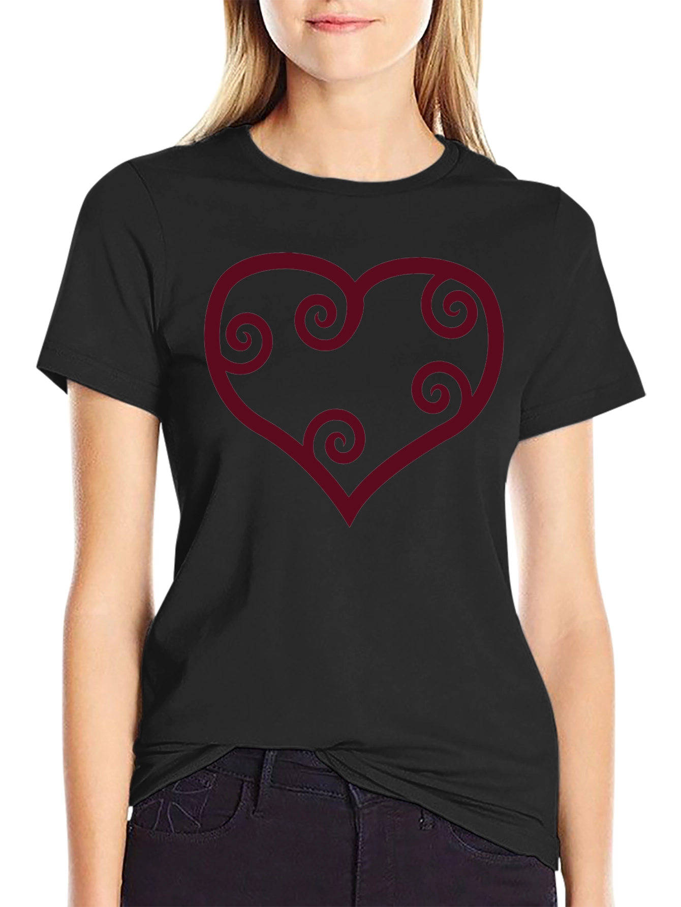 Heart Swirls Graphic Black T-Shirt