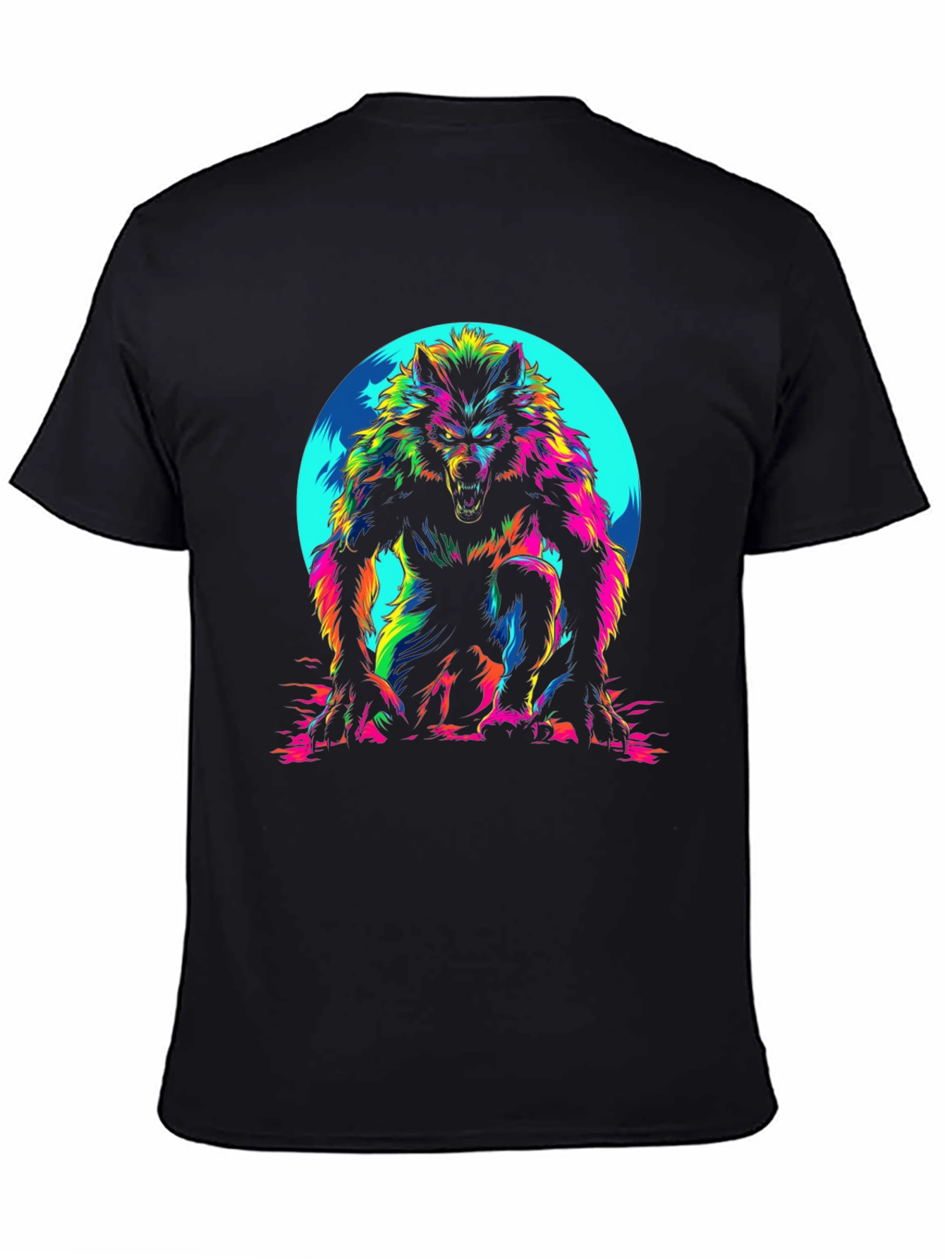 Vibrant Werewolf Graphic T-Shirt - Mens Black Crew Neck