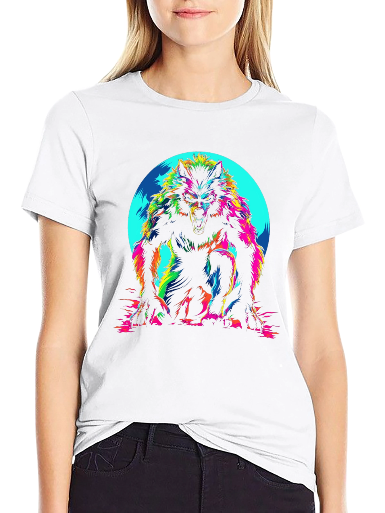 Vibrant Werewolf Graphic T-Shirt - Mens Black Crew Neck