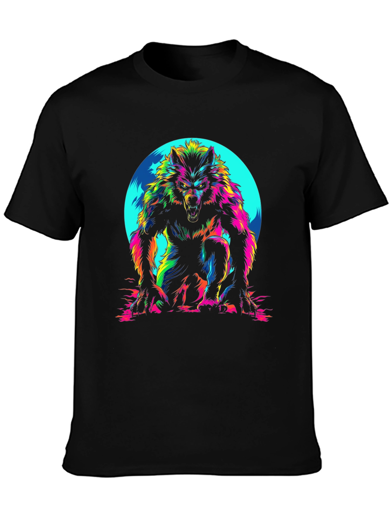 Vibrant Werewolf Graphic T-Shirt - Mens Black Crew Neck