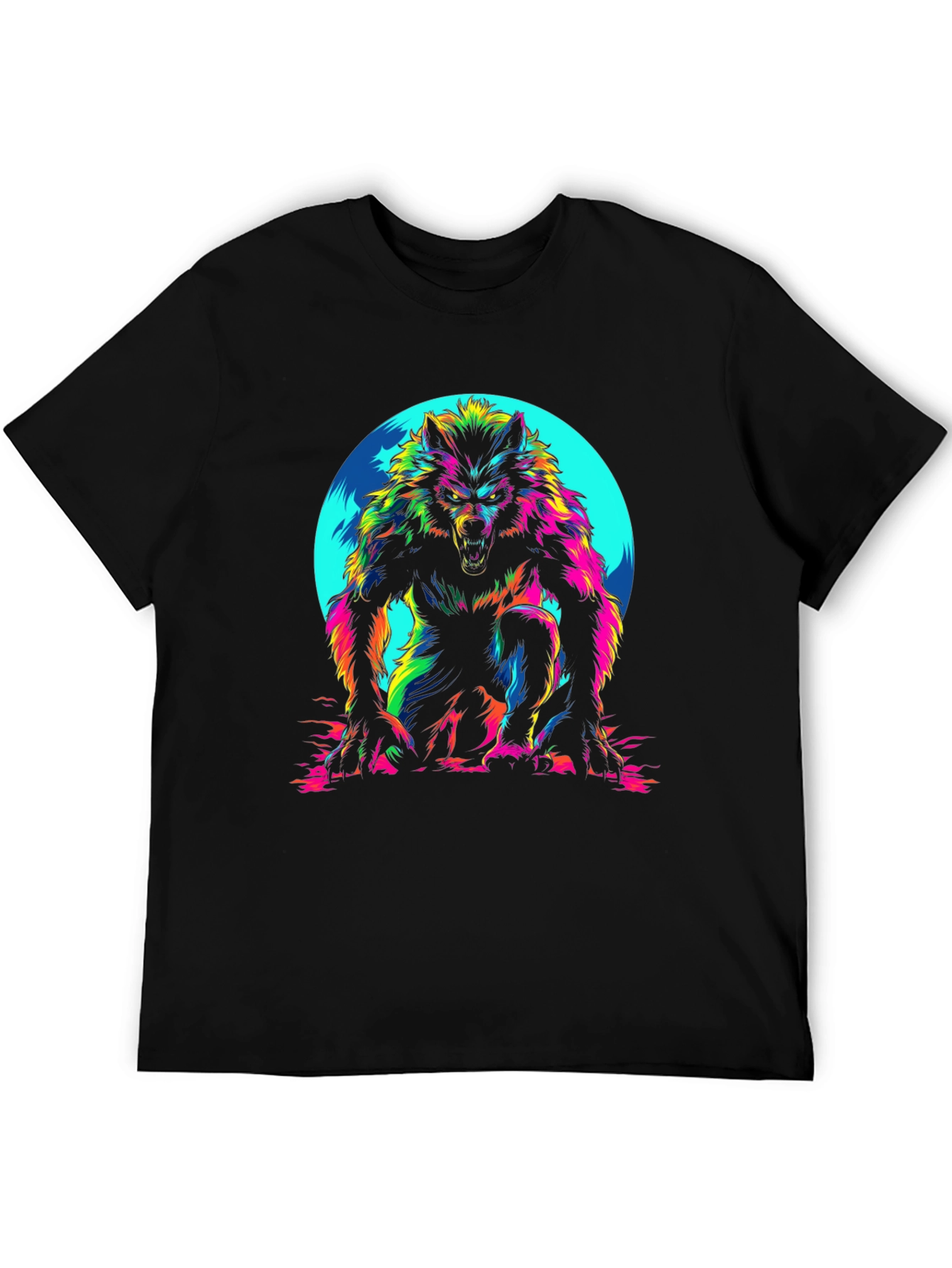Vibrant Werewolf Graphic T-Shirt - Mens Black Crew Neck
