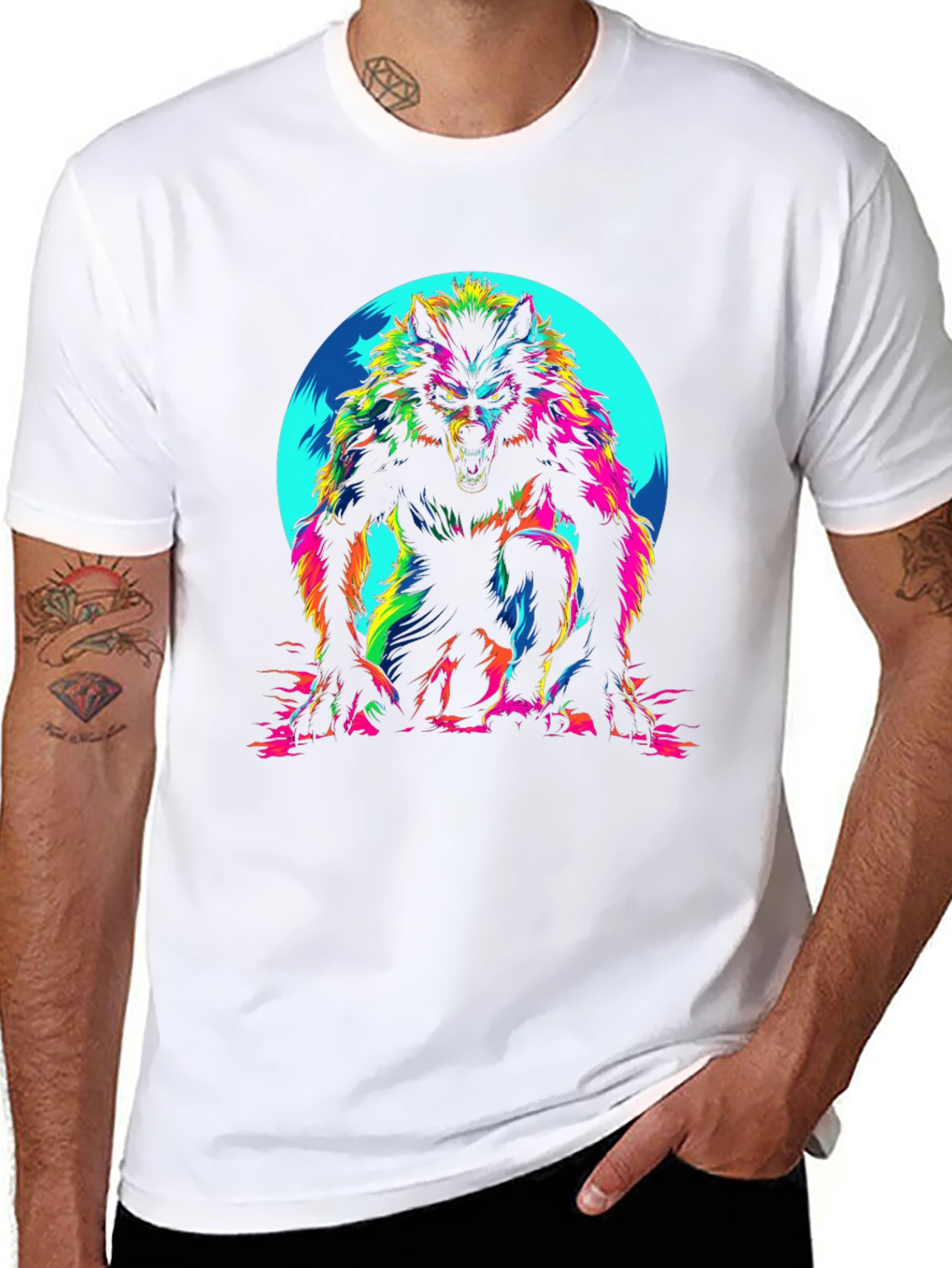 Vibrant Werewolf Graphic T-Shirt - Mens Black Crew Neck