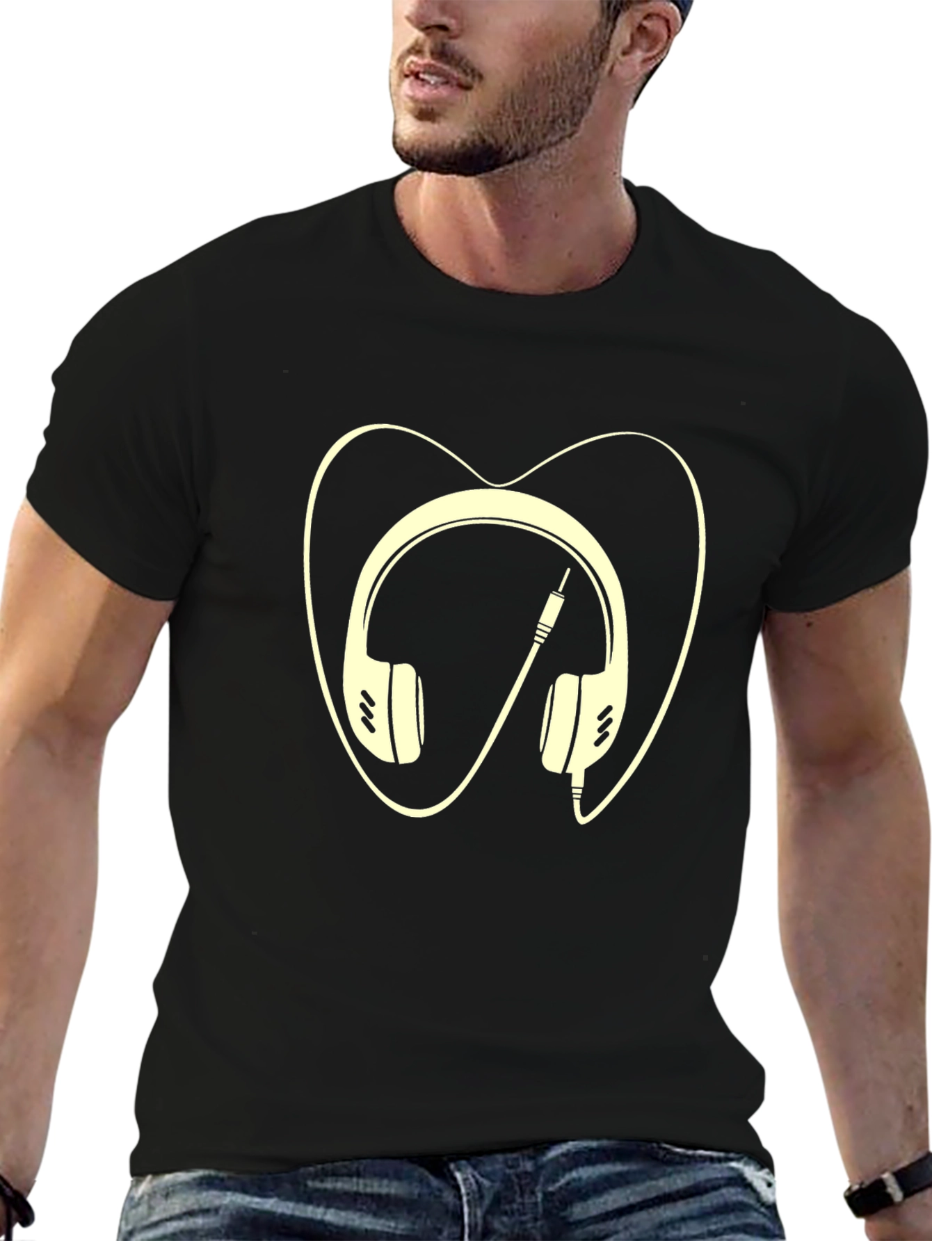 Headphone Heart Graphic Tee - Black