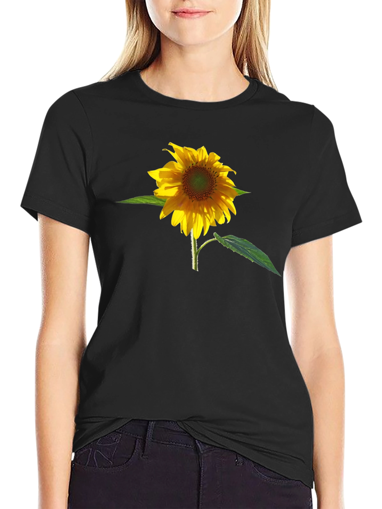 Sunflower Graphic Print Black T-Shirt