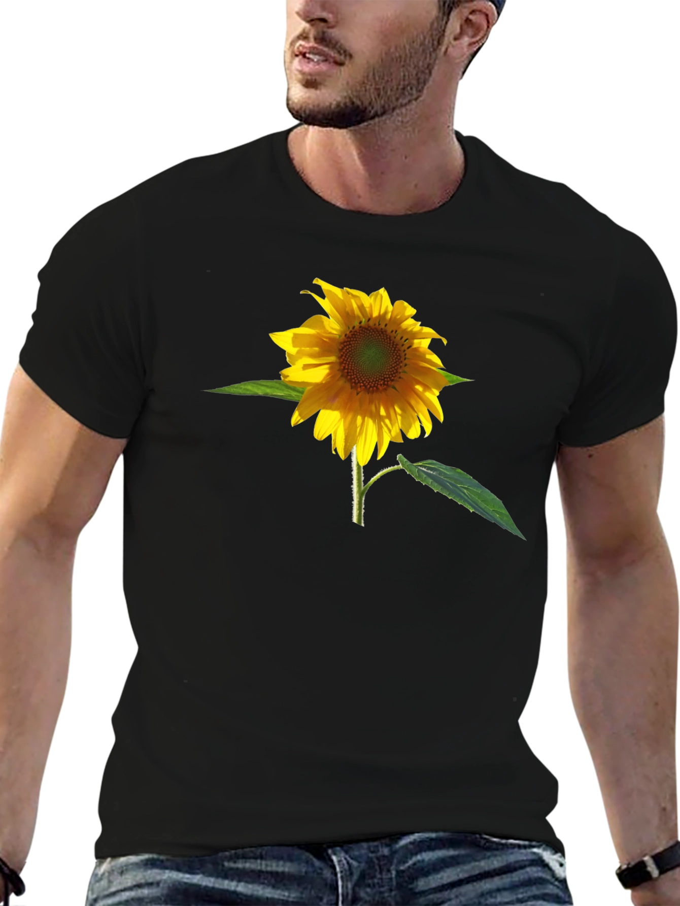 Sunflower Graphic Print Black T-Shirt