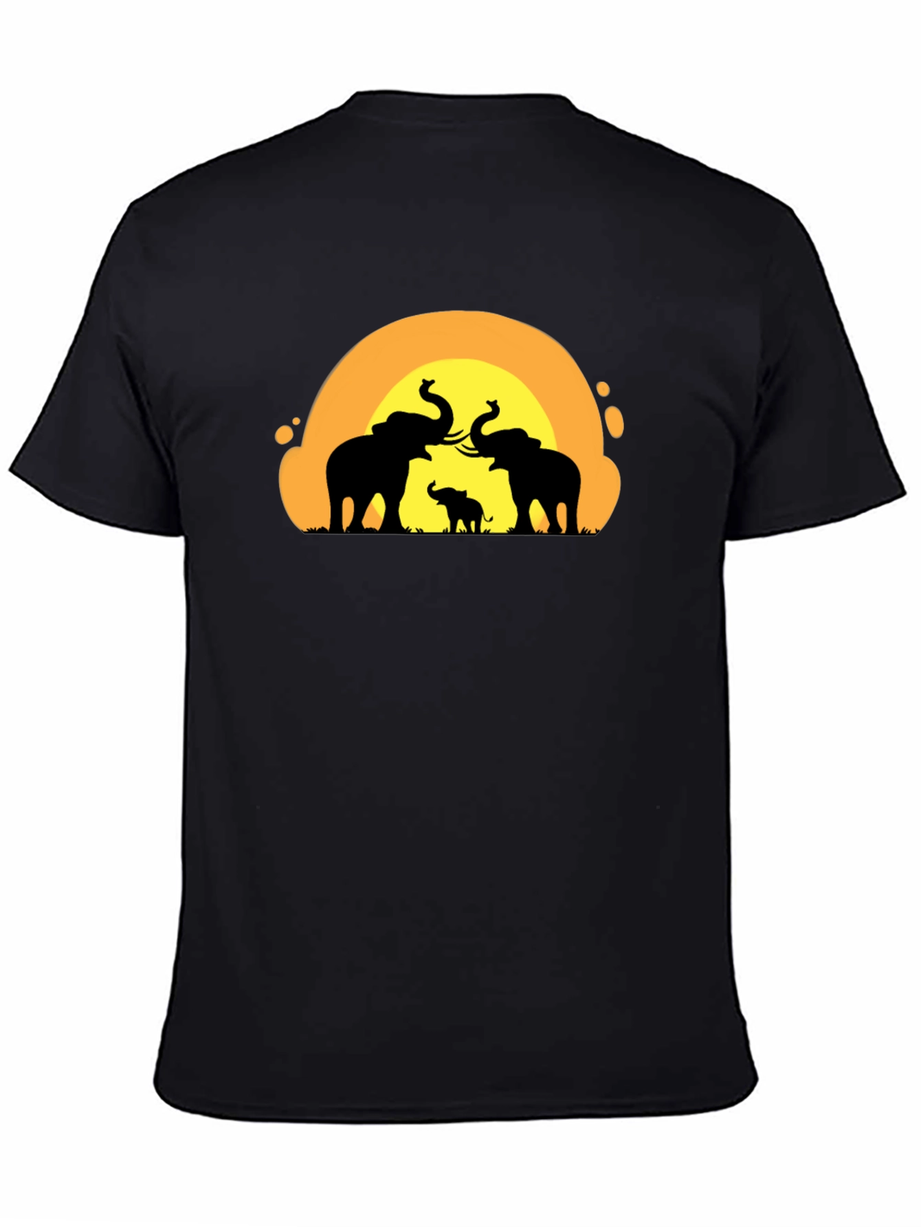 Elephant Sunset Graphic Tee - Black Cotton T-Shirt