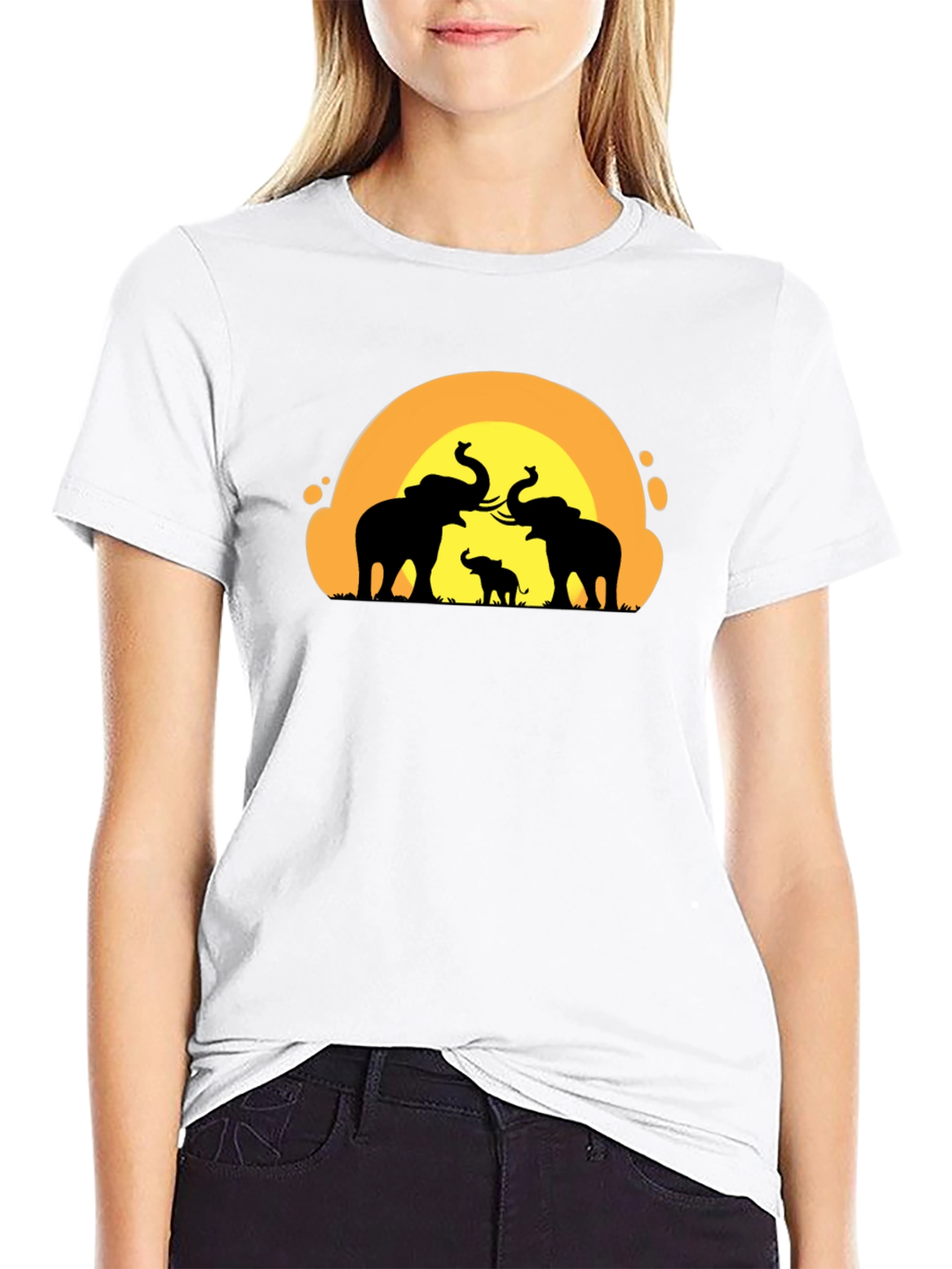 Elephant Sunset Graphic Tee - Black Cotton T-Shirt