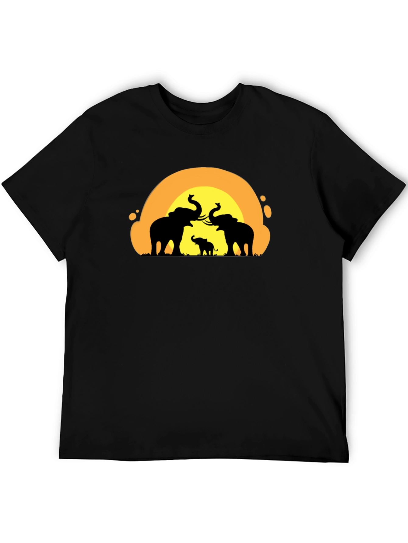 Elephant Sunset Graphic Tee - Black Cotton T-Shirt