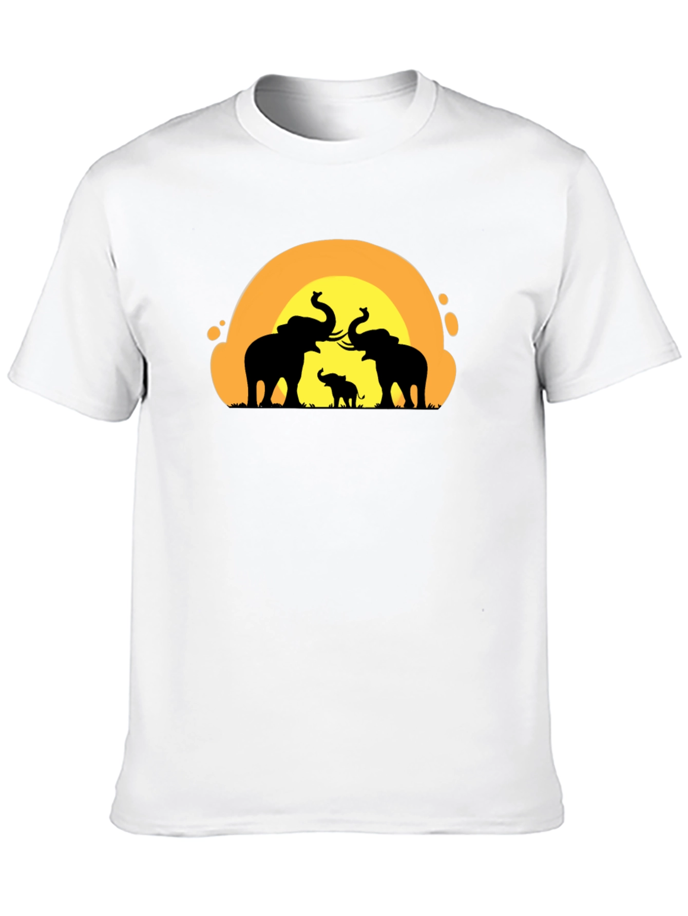 Elephant Sunset Graphic Tee - Black Cotton T-Shirt